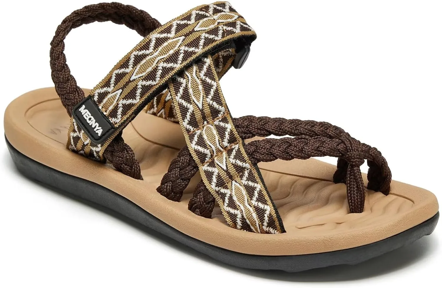 MEGNYA Comfortable Womens Hiking Sandals, Flip Flop Walking Sandals with Arch Support, Athletic Sandals with Hook and Loop Straps for Beach Vacation Adventure
