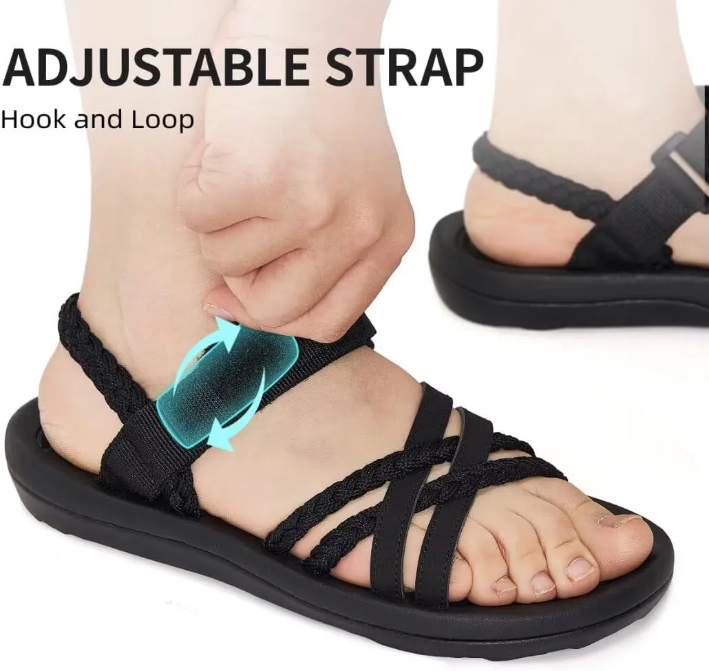 MEGNYA Hiking Sandals for Womens, Arch Support Comfortable Walking Sandals Hook Loop Strap, Casual Sports Summer Waterproof Lightweight Slides