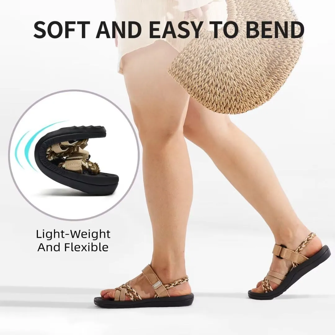 MEGNYA Hiking Sandals for Womens, Arch Support Comfortable Walking Sandals Hook Loop Strap, Casual Sports Summer Waterproof Lightweight Slides