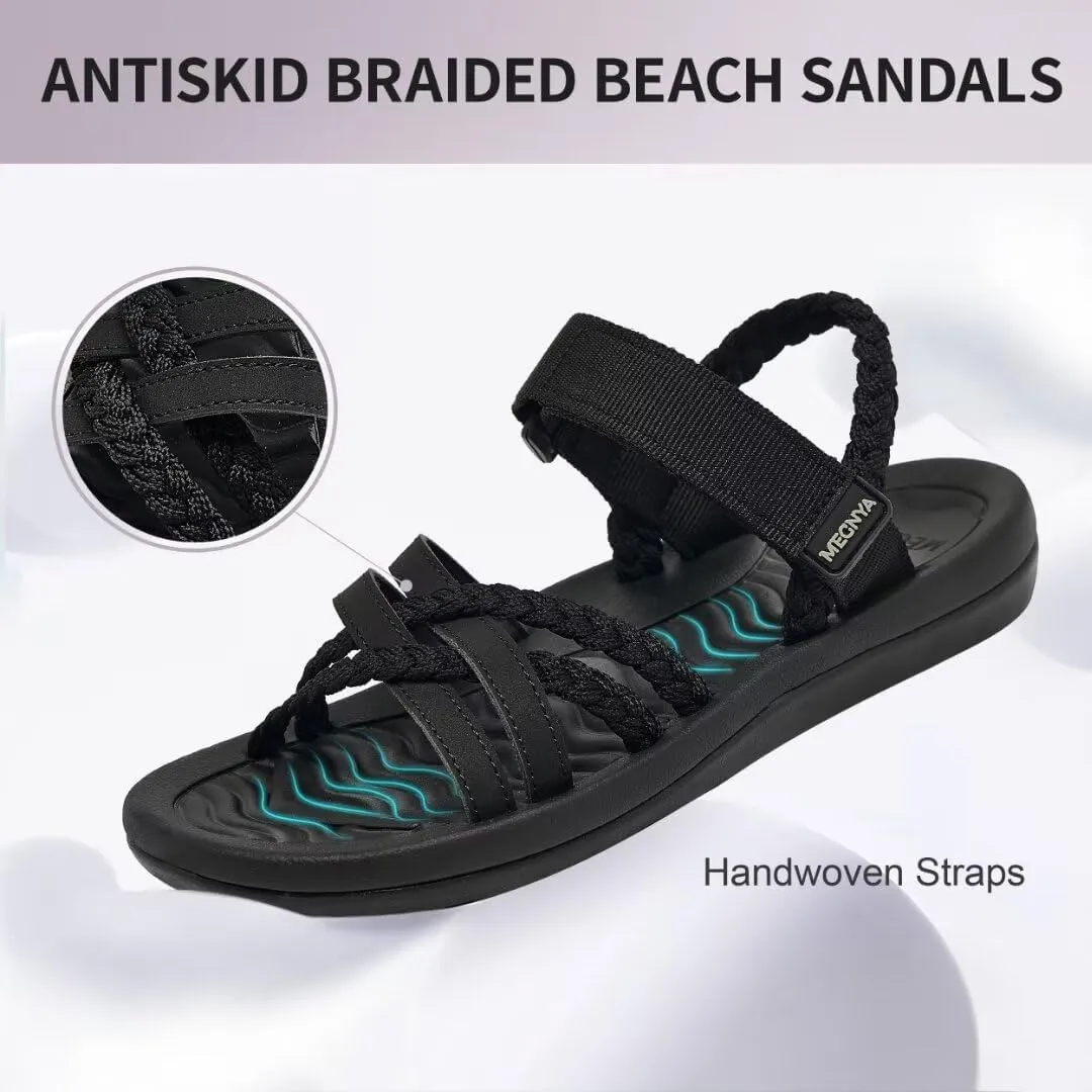 MEGNYA Hiking Sandals for Womens, Arch Support Comfortable Walking Sandals Hook Loop Strap, Casual Sports Summer Waterproof Lightweight Slides