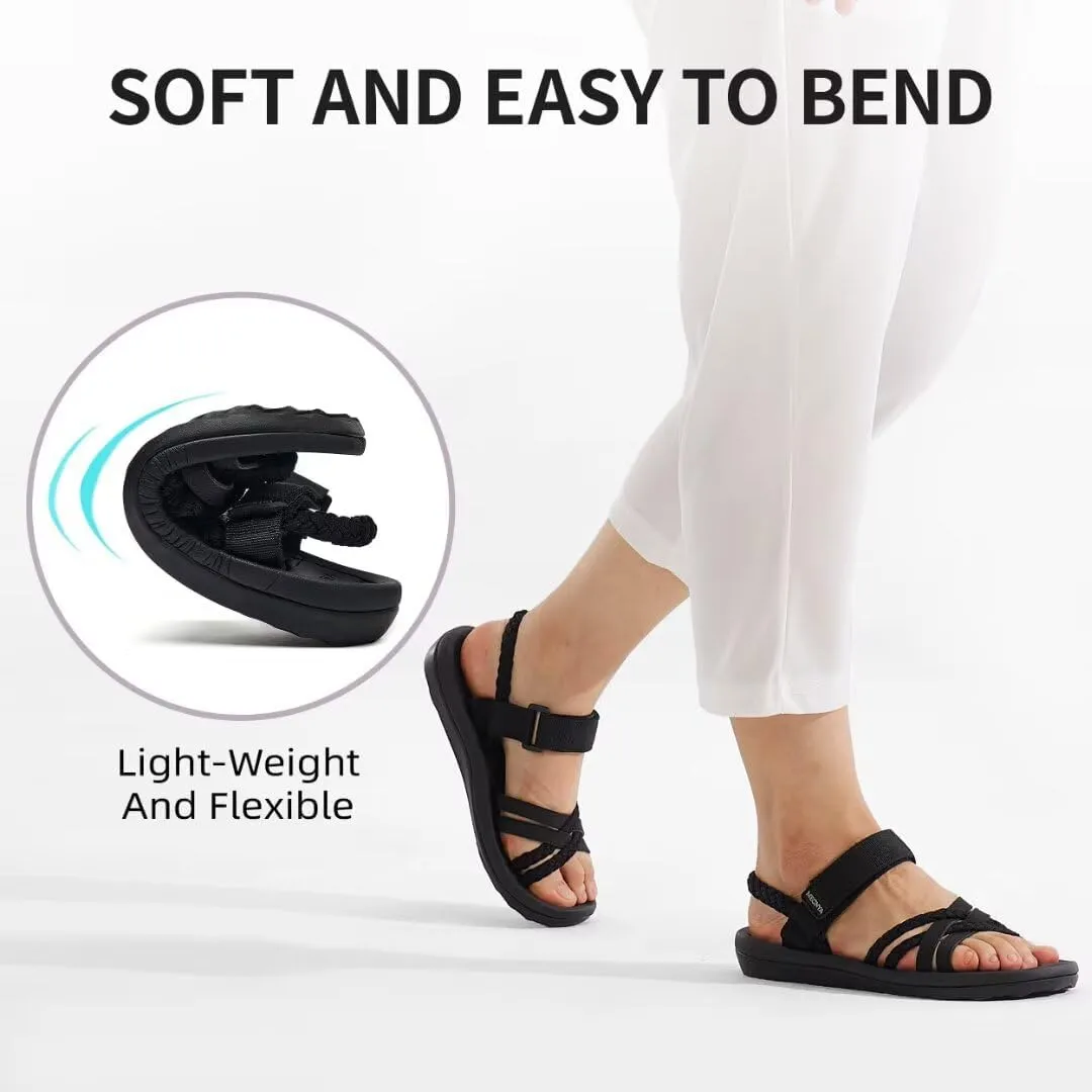 MEGNYA Hiking Sandals for Womens, Arch Support Comfortable Walking Sandals Hook Loop Strap, Casual Sports Summer Waterproof Lightweight Slides