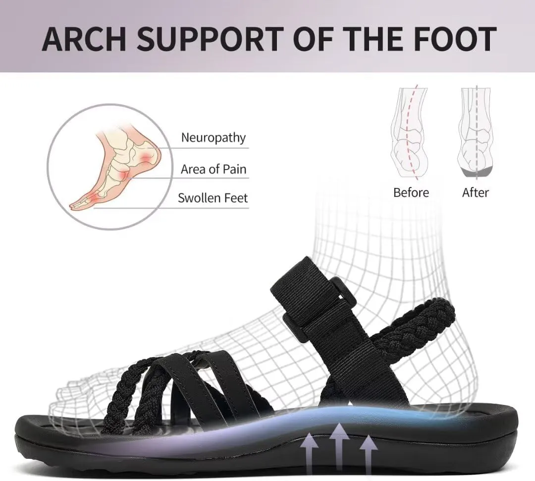 MEGNYA Hiking Sandals for Womens, Arch Support Comfortable Walking Sandals Hook Loop Strap, Casual Sports Summer Waterproof Lightweight Slides