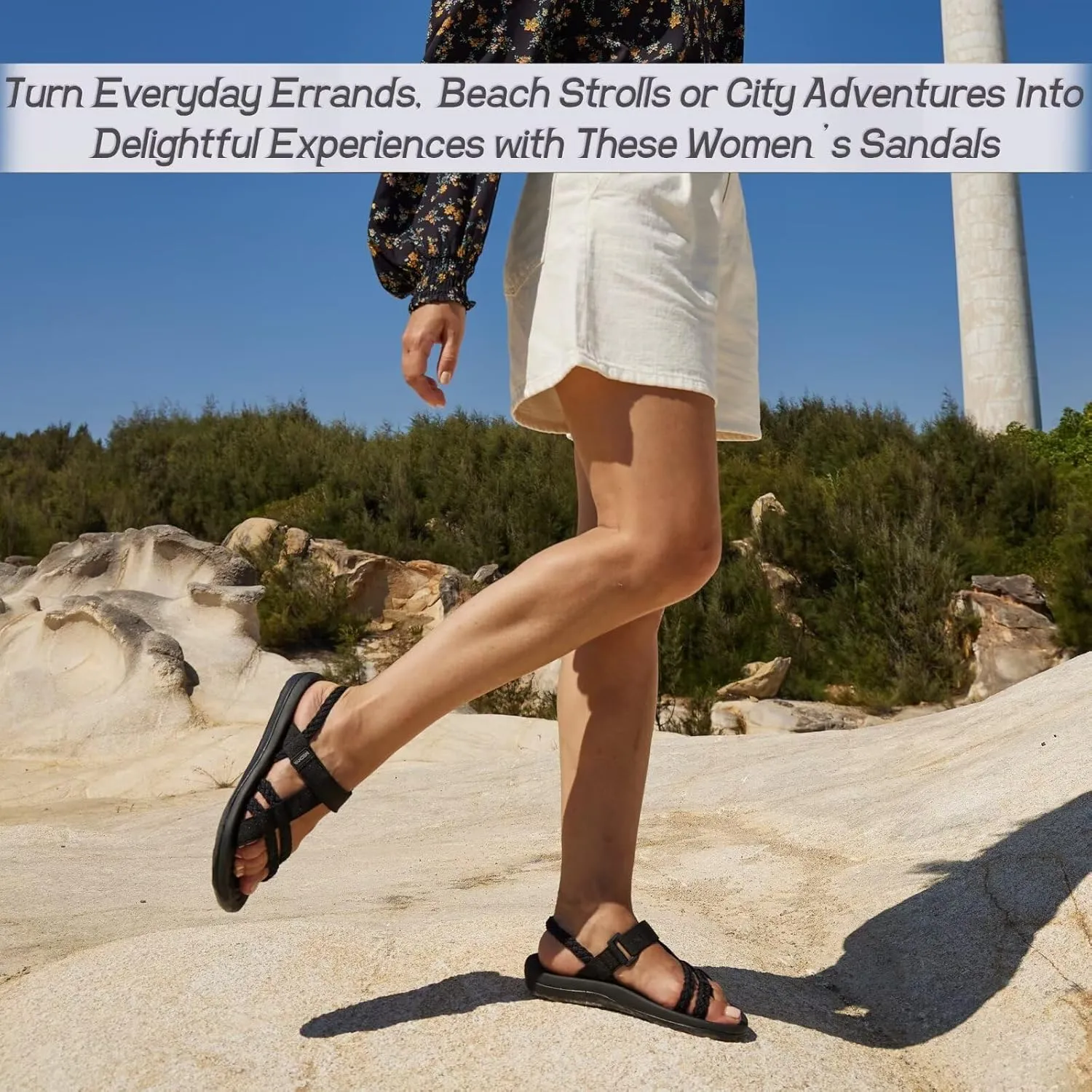 MEGNYA Hiking Sandals for Womens, Comfortable Walking Flip Flop Sandals with Arch Support, Athletic Sandals with Hook and Loop Straps for Beach Vacation Adventure