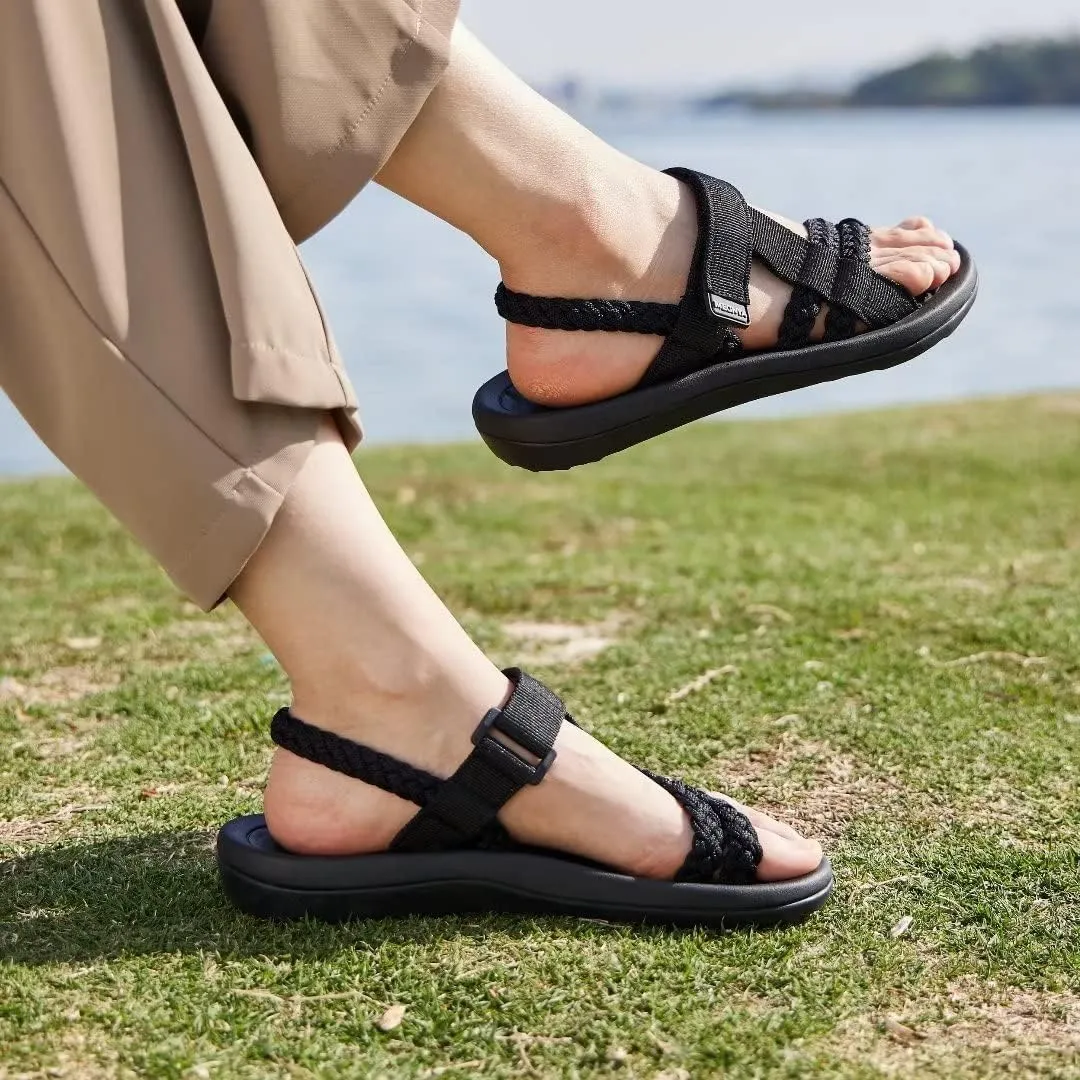 MEGNYA Hiking Sandals for Womens, Comfortable Walking Flip Flop Sandals with Arch Support, Athletic Sandals with Hook and Loop Straps for Beach Vacation Adventure