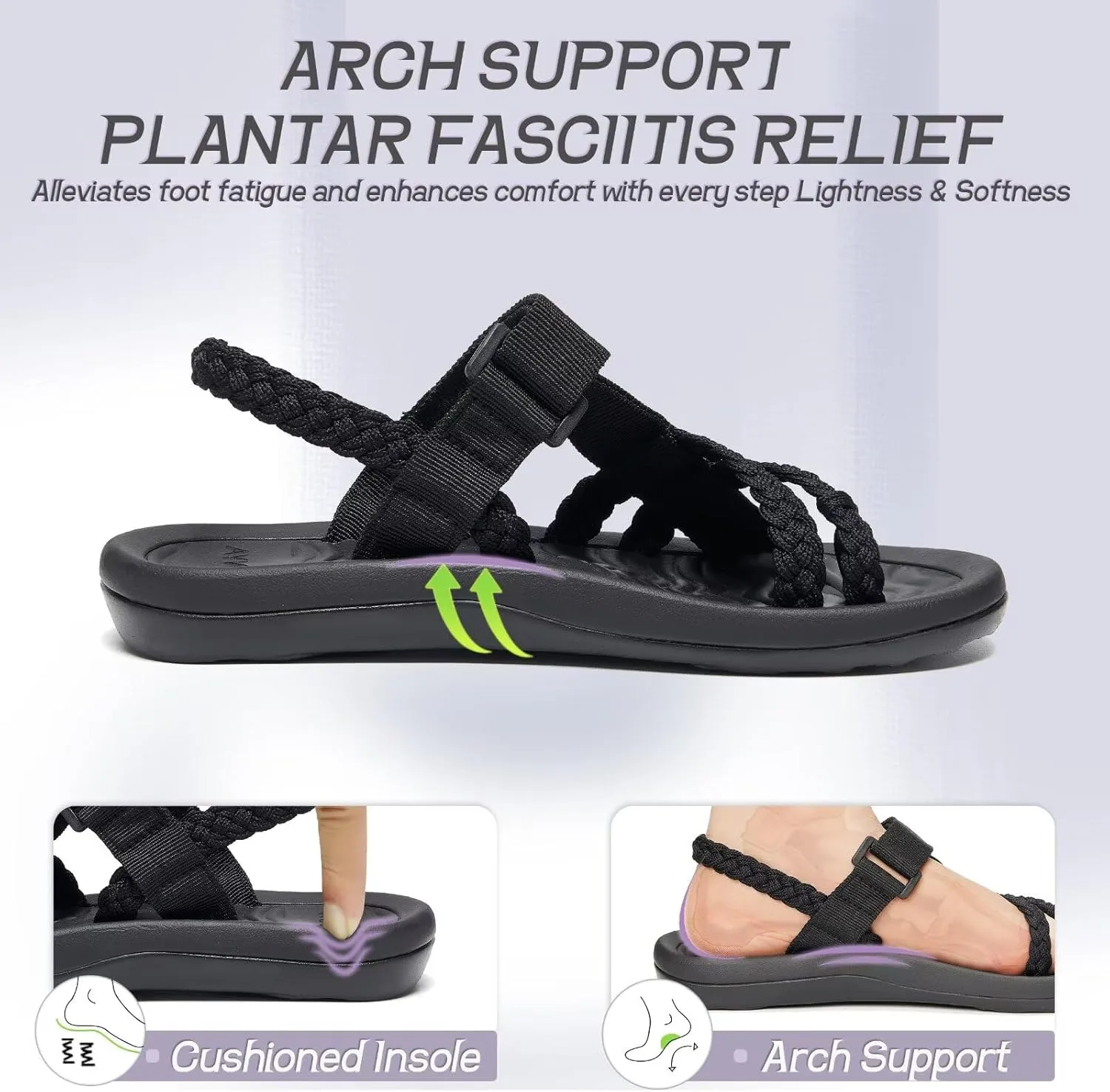 MEGNYA Hiking Sandals for Womens, Comfortable Walking Flip Flop Sandals with Arch Support, Athletic Sandals with Hook and Loop Straps for Beach Vacation Adventure