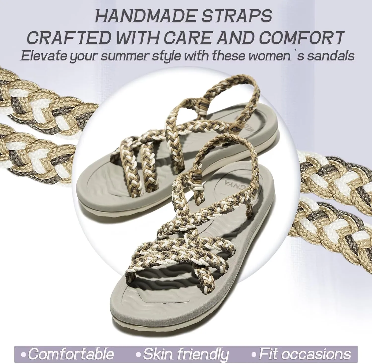 MEGNYA Women's Comfortable Walking Sandals with Arch Support, Athletic Hiking Sandals with Handmade Straps, Outdoor Soft Water Sandals for Beach Poolside Travel Camping