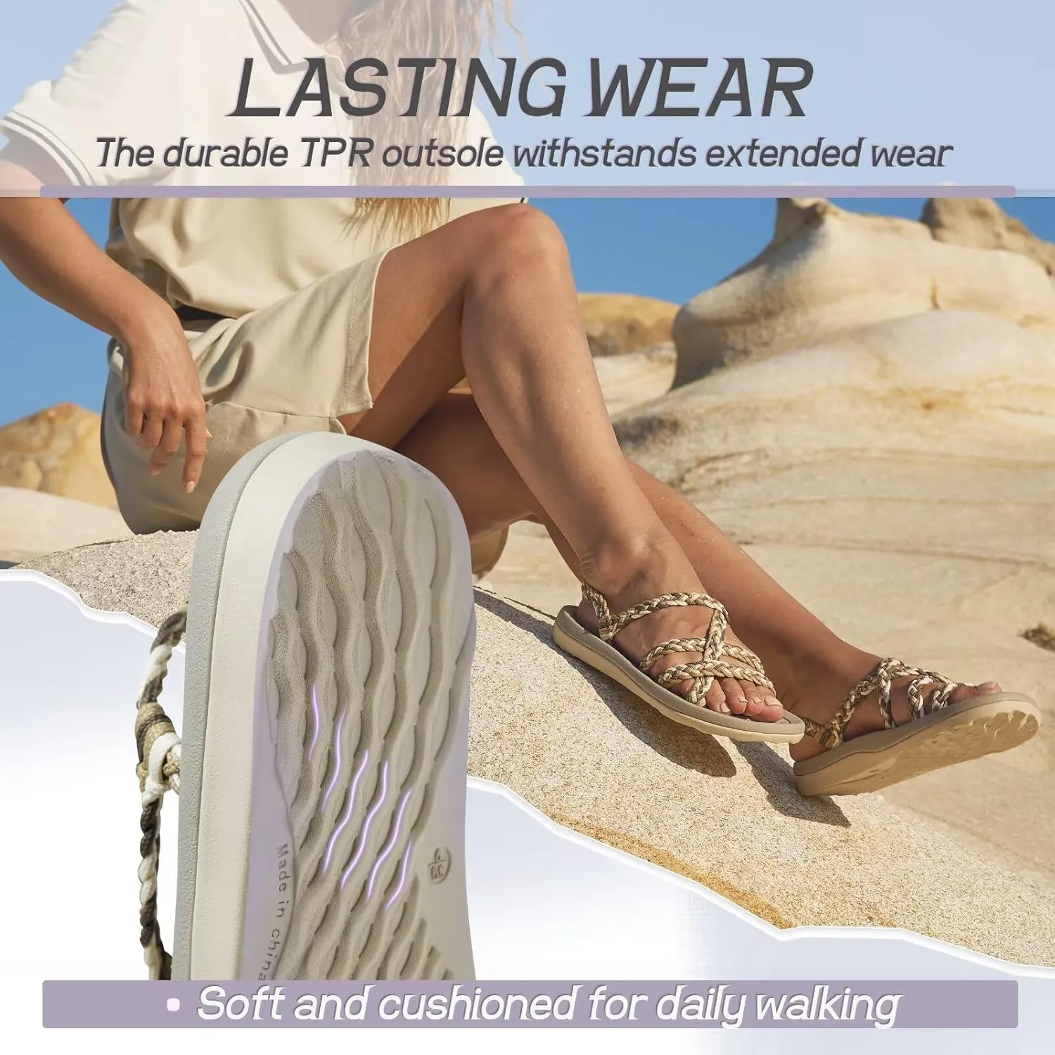MEGNYA Women's Comfortable Walking Sandals with Arch Support, Athletic Hiking Sandals with Handmade Straps, Outdoor Soft Water Sandals for Beach Poolside Travel Camping