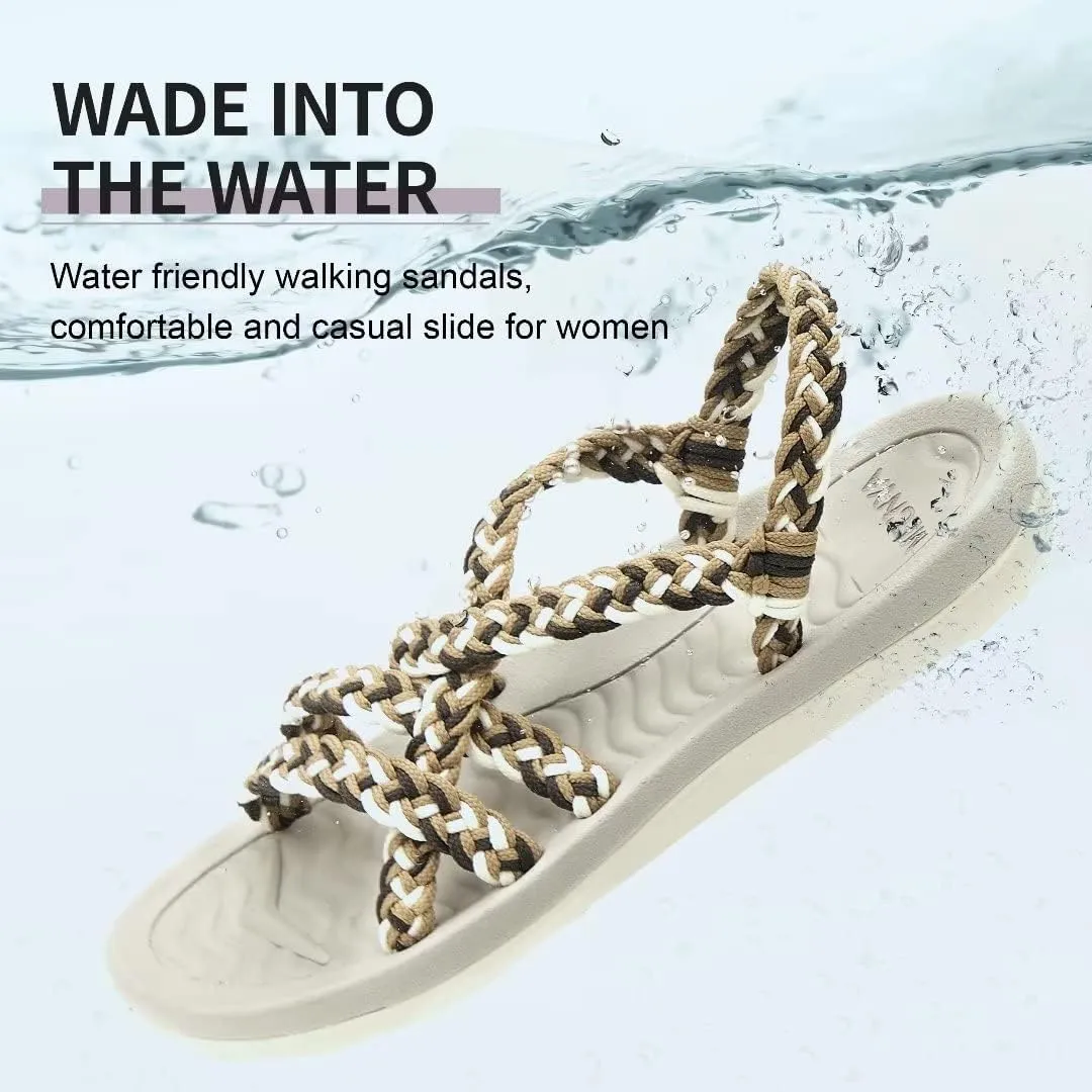 MEGNYA Women's Comfortable Walking Sandals with Arch Support, Athletic Hiking Sandals with Handmade Straps, Outdoor Soft Water Sandals for Beach Poolside Travel Camping