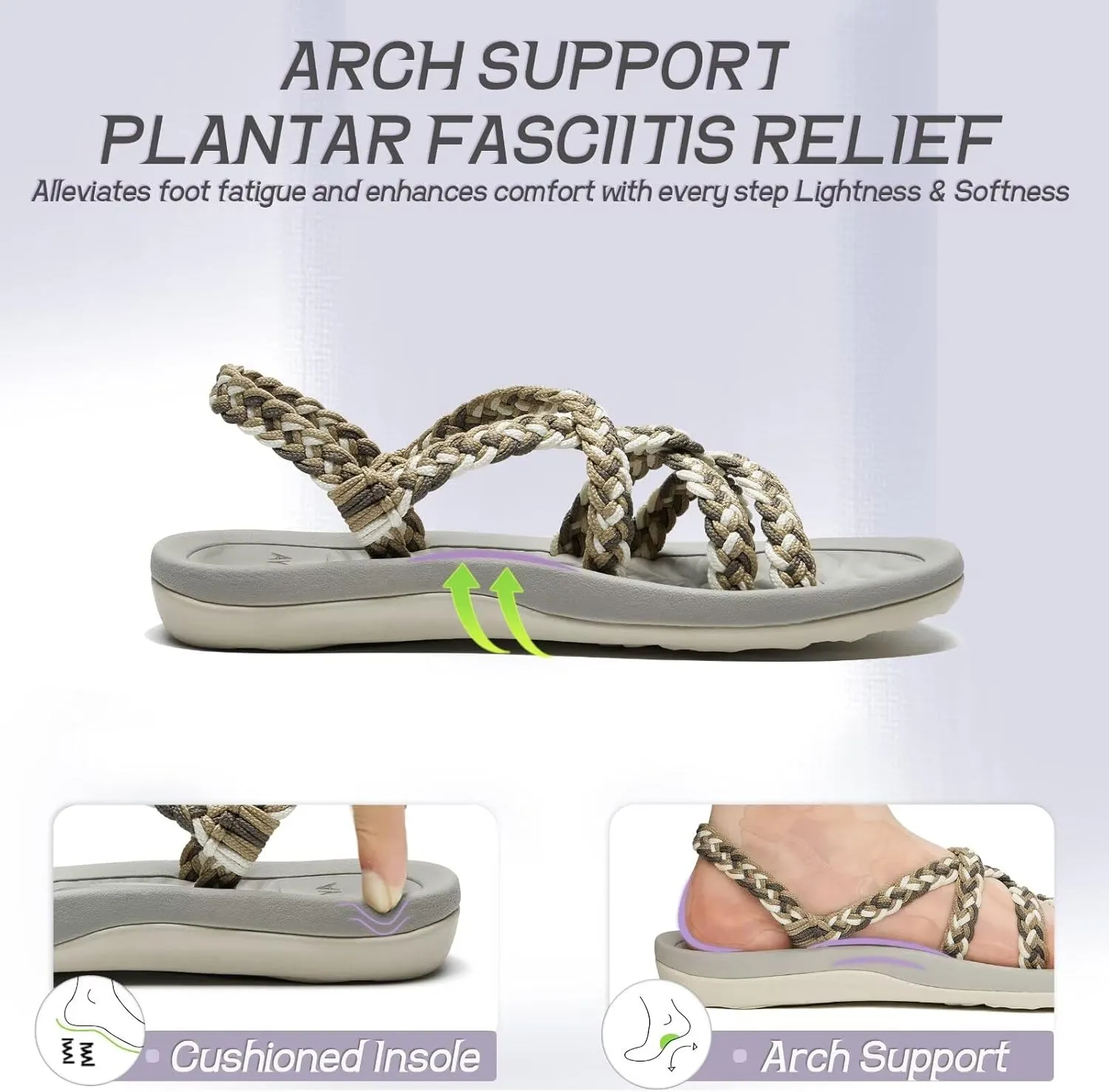 MEGNYA Women's Comfortable Walking Sandals with Arch Support, Athletic Hiking Sandals with Handmade Straps, Outdoor Soft Water Sandals for Beach Poolside Travel Camping