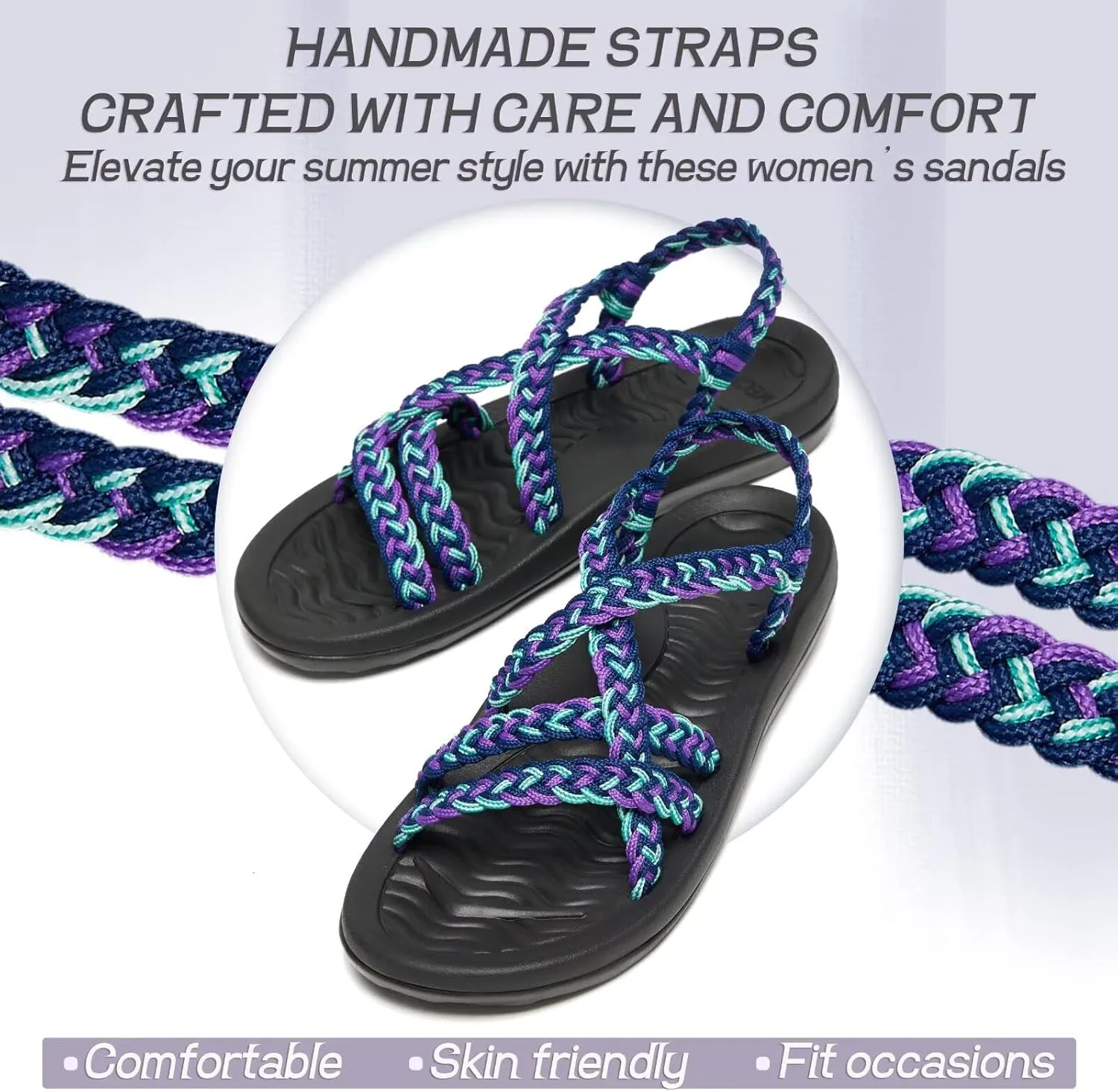 MEGNYA Women's Comfortable Walking Sandals with Arch Support, Athletic Hiking Sandals with Handmade Straps, Outdoor Soft Water Sandals for Beach Poolside Travel Camping