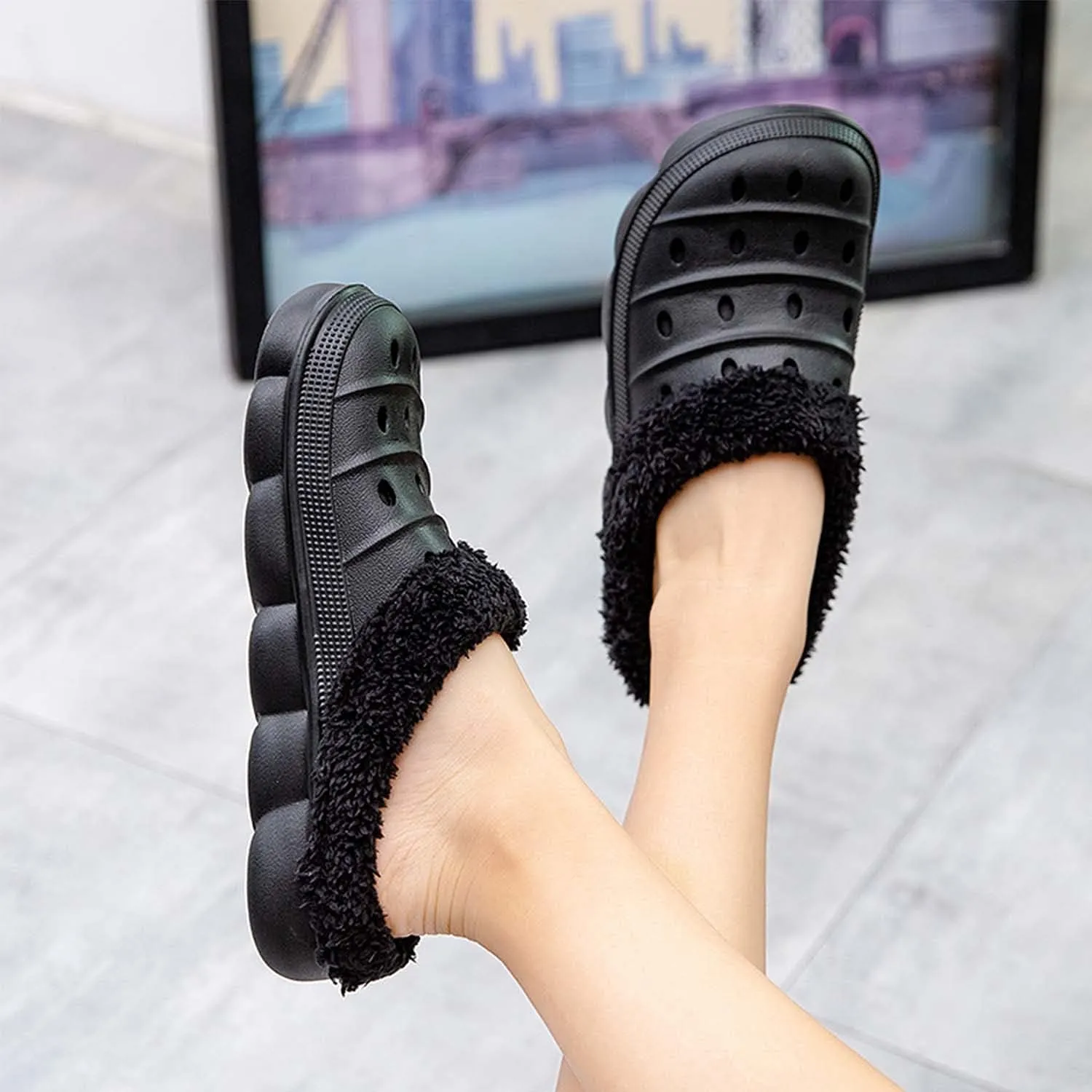 Meidiastra Women’s Mens Fur Lined Clogs Slipper Lightweight Waterproof House Slippers