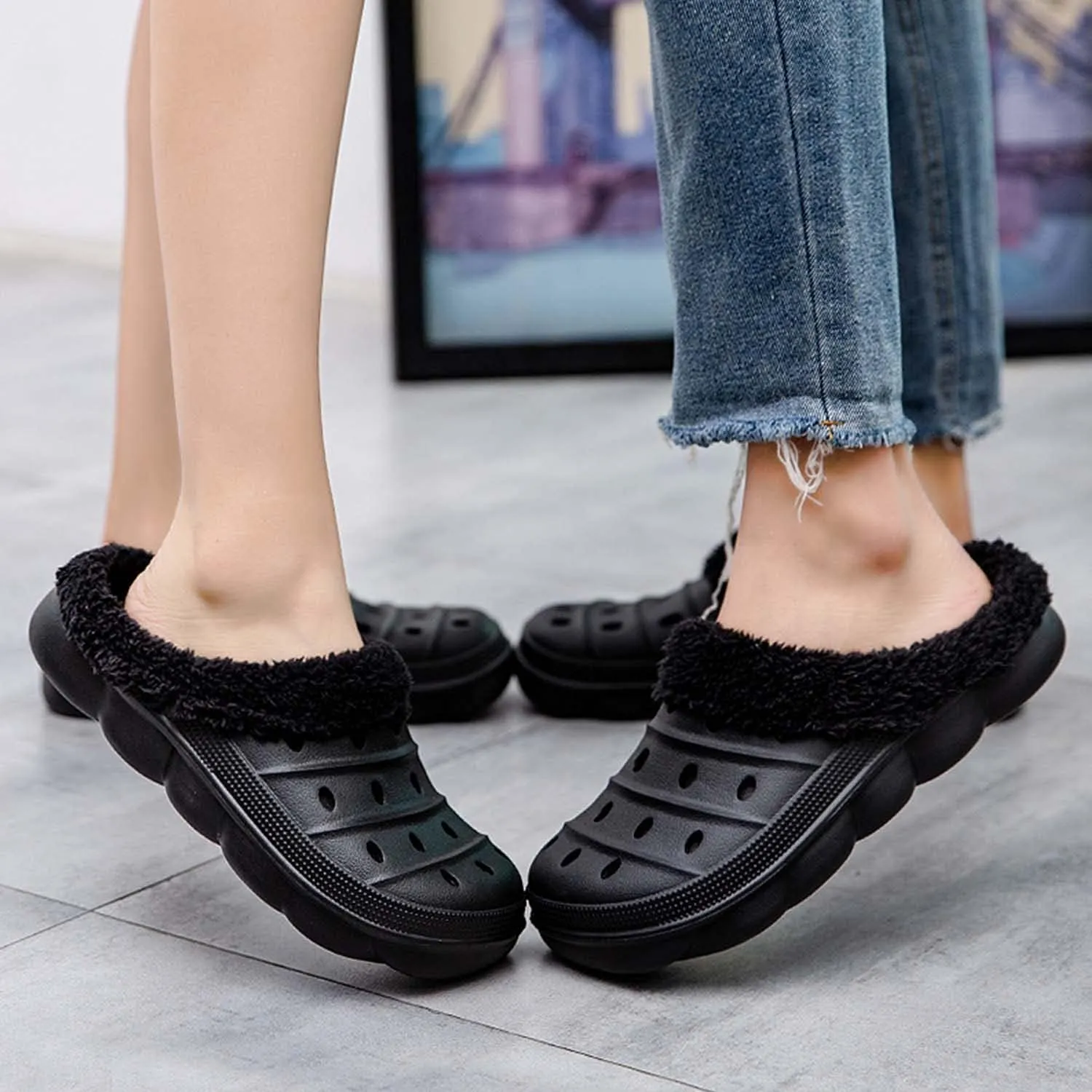 Meidiastra Women’s Mens Fur Lined Clogs Slipper Lightweight Waterproof House Slippers