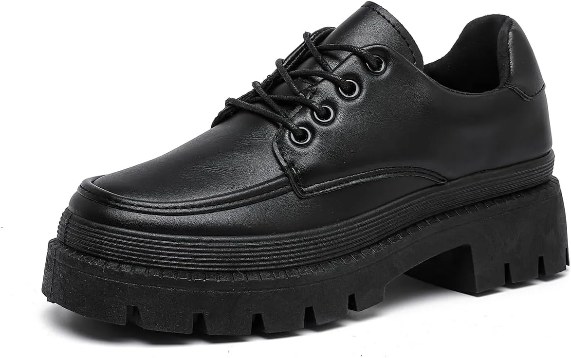 MEMON Oxford Shoes for Women,Platform Oxfords for Women,Low Heel Lace-Up Chunky Classic Oxford,Business Work Office Dress Shoes