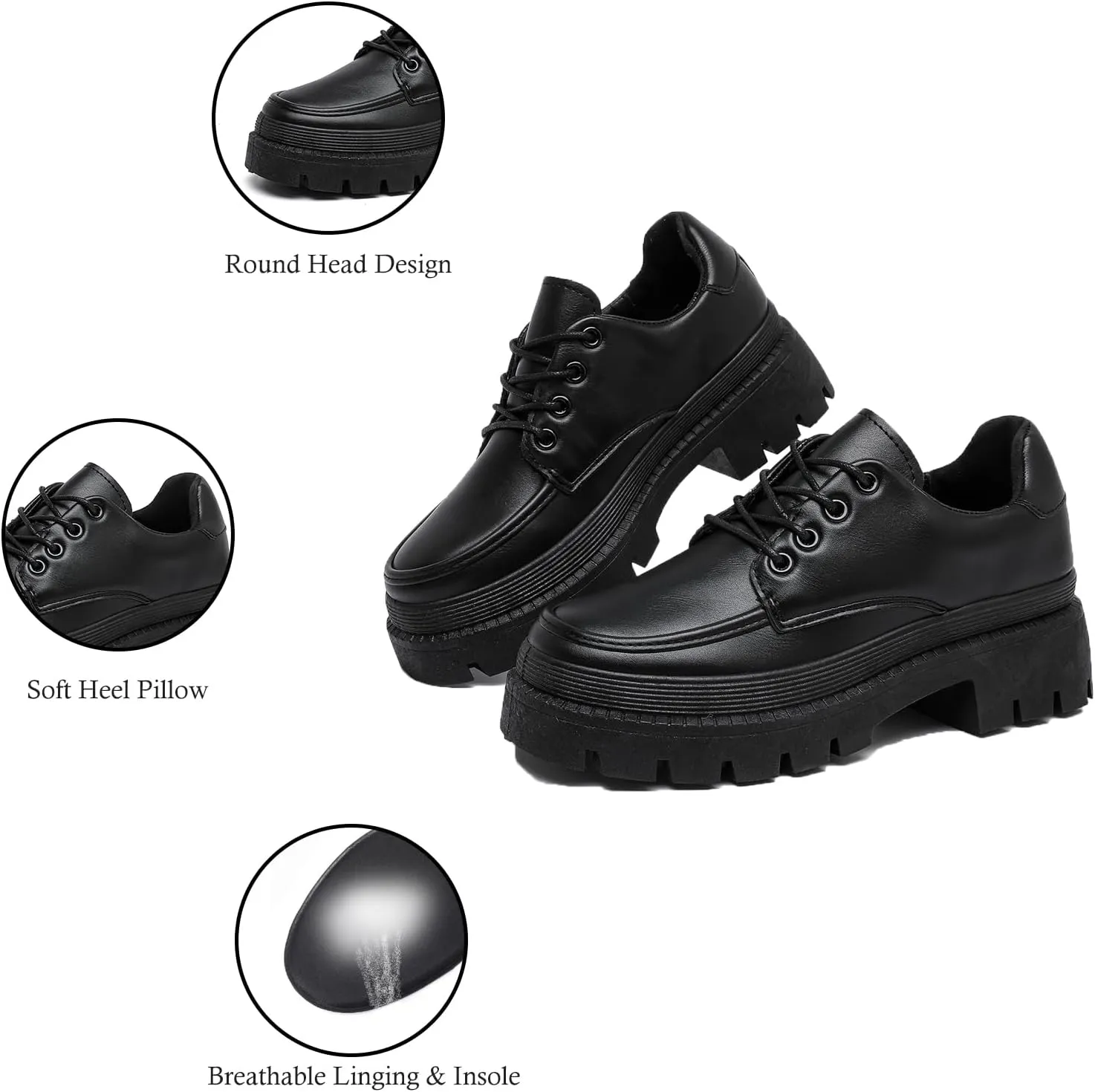 MEMON Oxford Shoes for Women,Platform Oxfords for Women,Low Heel Lace-Up Chunky Classic Oxford,Business Work Office Dress Shoes