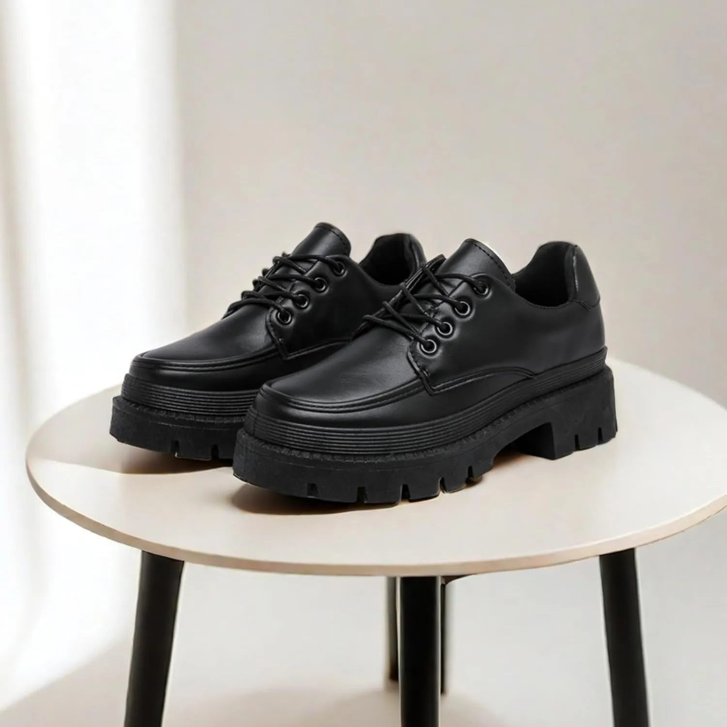 MEMON Oxford Shoes for Women,Platform Oxfords for Women,Low Heel Lace-Up Chunky Classic Oxford,Business Work Office Dress Shoes