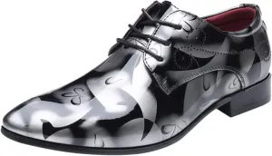 Men Fashion Dress Business Shoe Pointed Toe Floral Print Leather Lace Up Oxford Sneaker Low Heel Slip On Walking Shoes
