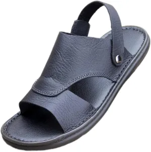 Men Sandals Classic Comfortable Man Shoes Beach Slippers Wear-Resistant Male Cow Leather Casual Shoes(D,39 Code)