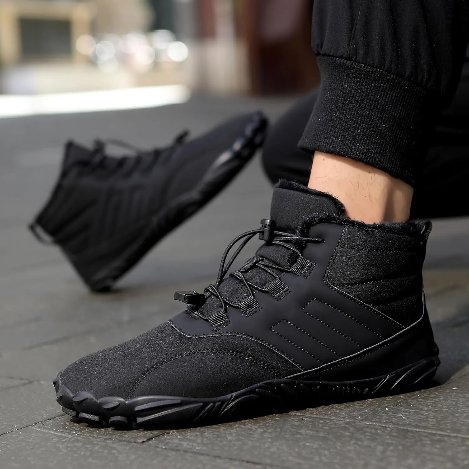 Men's & Womens Snow Boots Waterproof Warm Fur Lined Winter Hiking Boot Snow Sneakers Slip On Barefoot Shoes Wide Toe Box Shoes Zero Drop Shoes Men Women Ankle Booties Unisex Outdoor Shoes