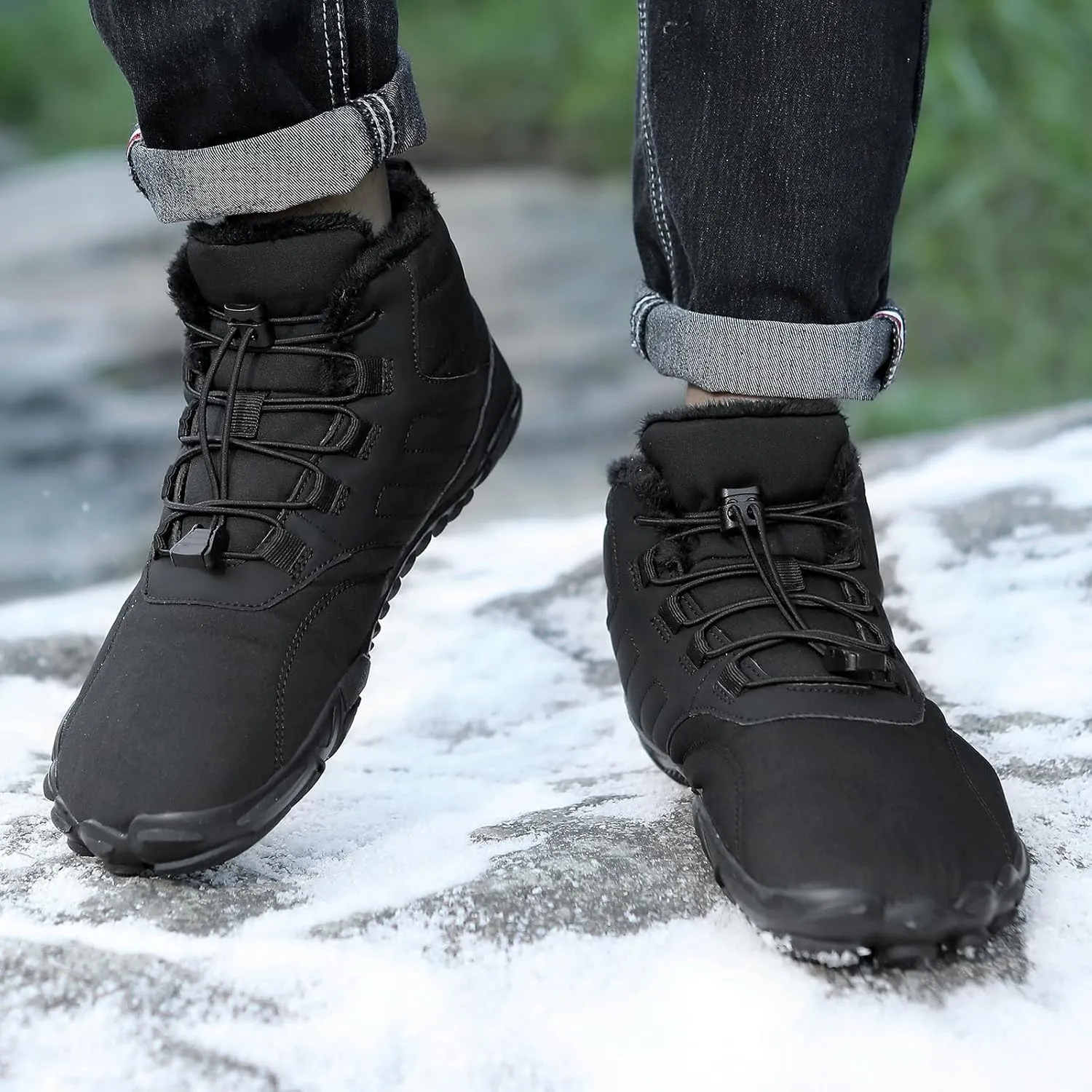 Men's & Womens Snow Boots Waterproof Warm Fur Lined Winter Hiking Boot Snow Sneakers Slip On Barefoot Shoes Wide Toe Box Shoes Zero Drop Shoes Men Women Ankle Booties Unisex Outdoor Shoes