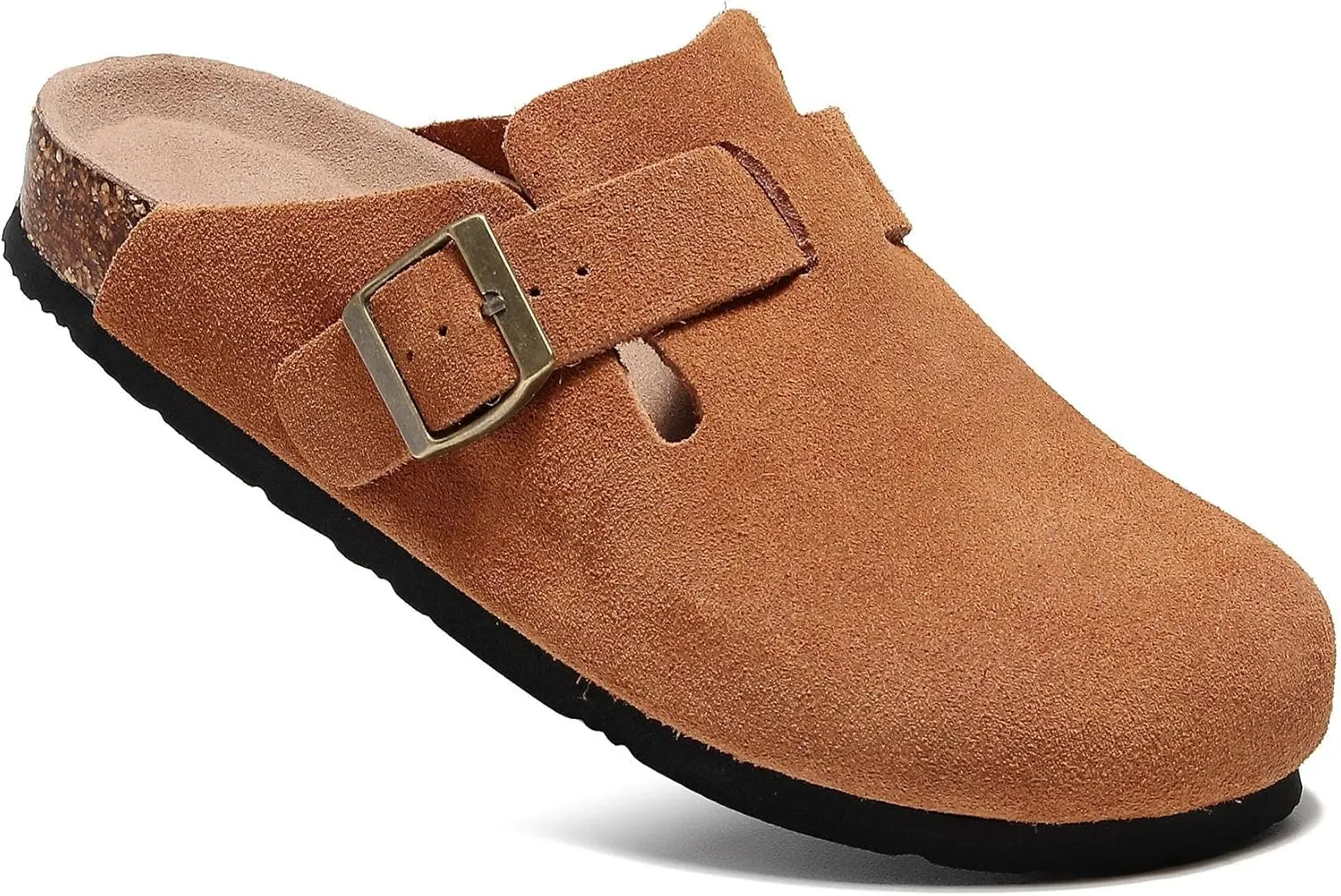 Men's and Women's Suede Clogs with Arch Support Comfortable Cork Footbed Leather Mules Versatile Potato Shoes