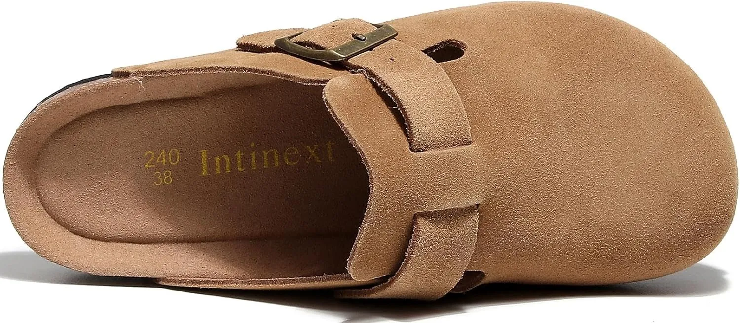 Men's and Women's Suede Clogs with Arch Support Comfortable Cork Footbed Leather Mules Versatile Potato Shoes