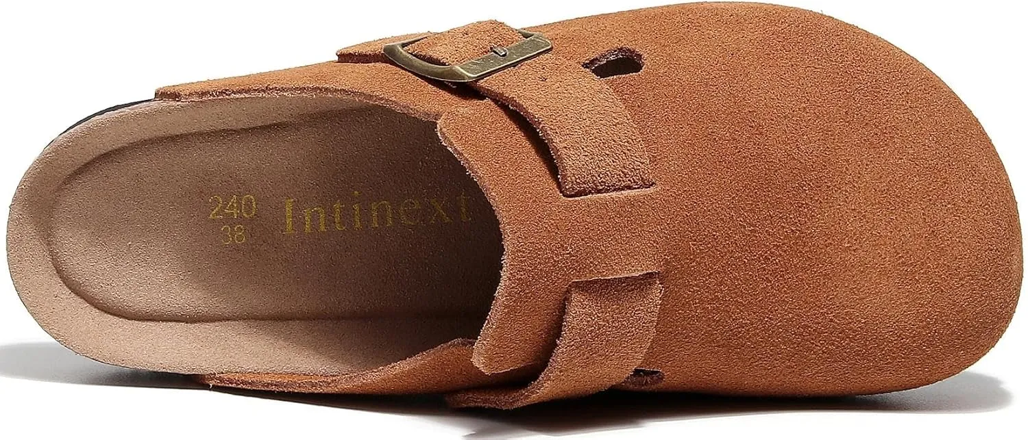 Men's and Women's Suede Clogs with Arch Support Comfortable Cork Footbed Leather Mules Versatile Potato Shoes