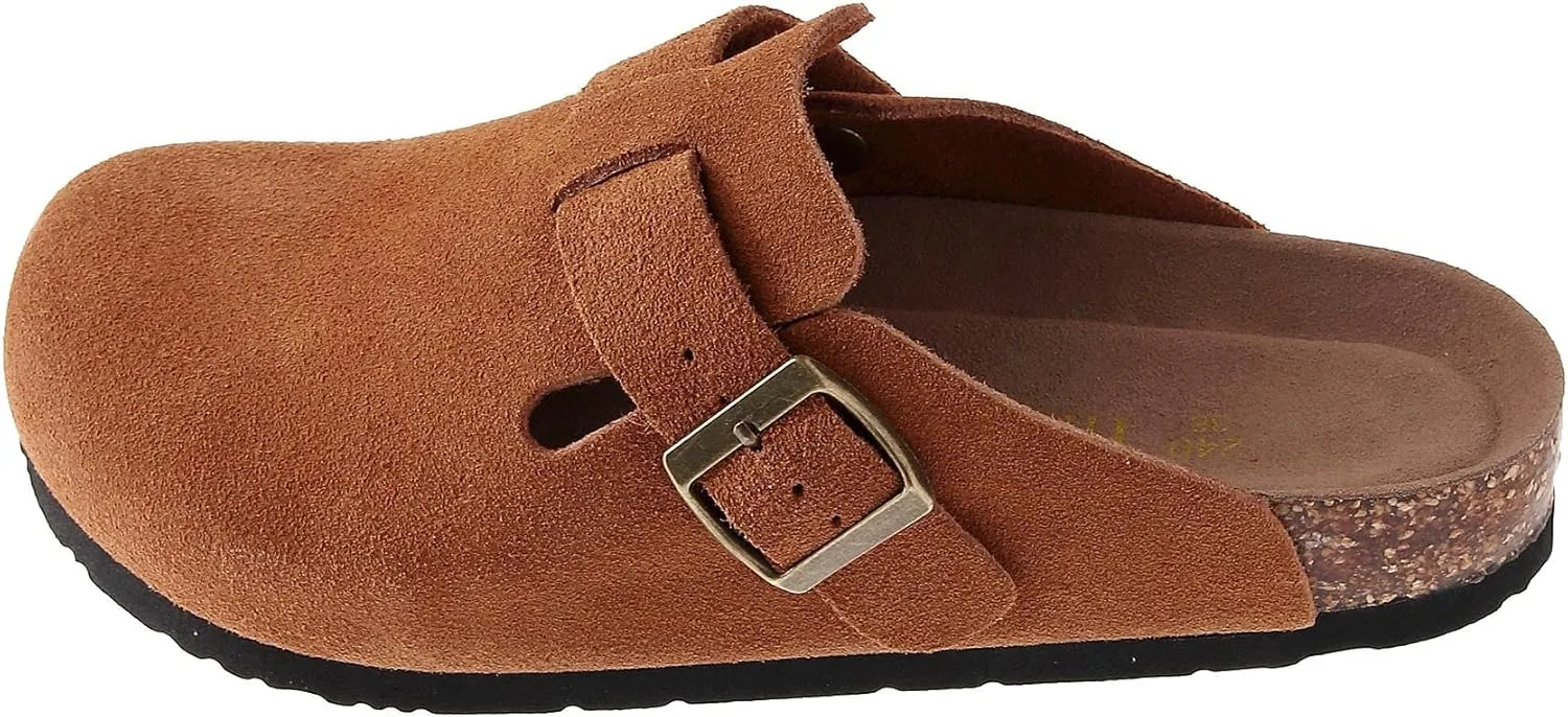Men's and Women's Suede Clogs with Arch Support Comfortable Cork Footbed Leather Mules Versatile Potato Shoes