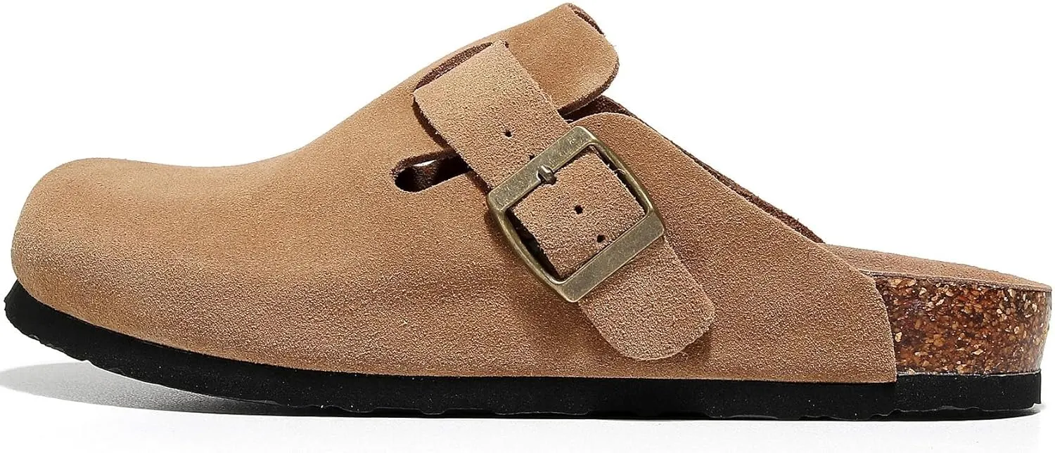 Men's and Women's Suede Clogs with Arch Support Comfortable Cork Footbed Leather Mules Versatile Potato Shoes