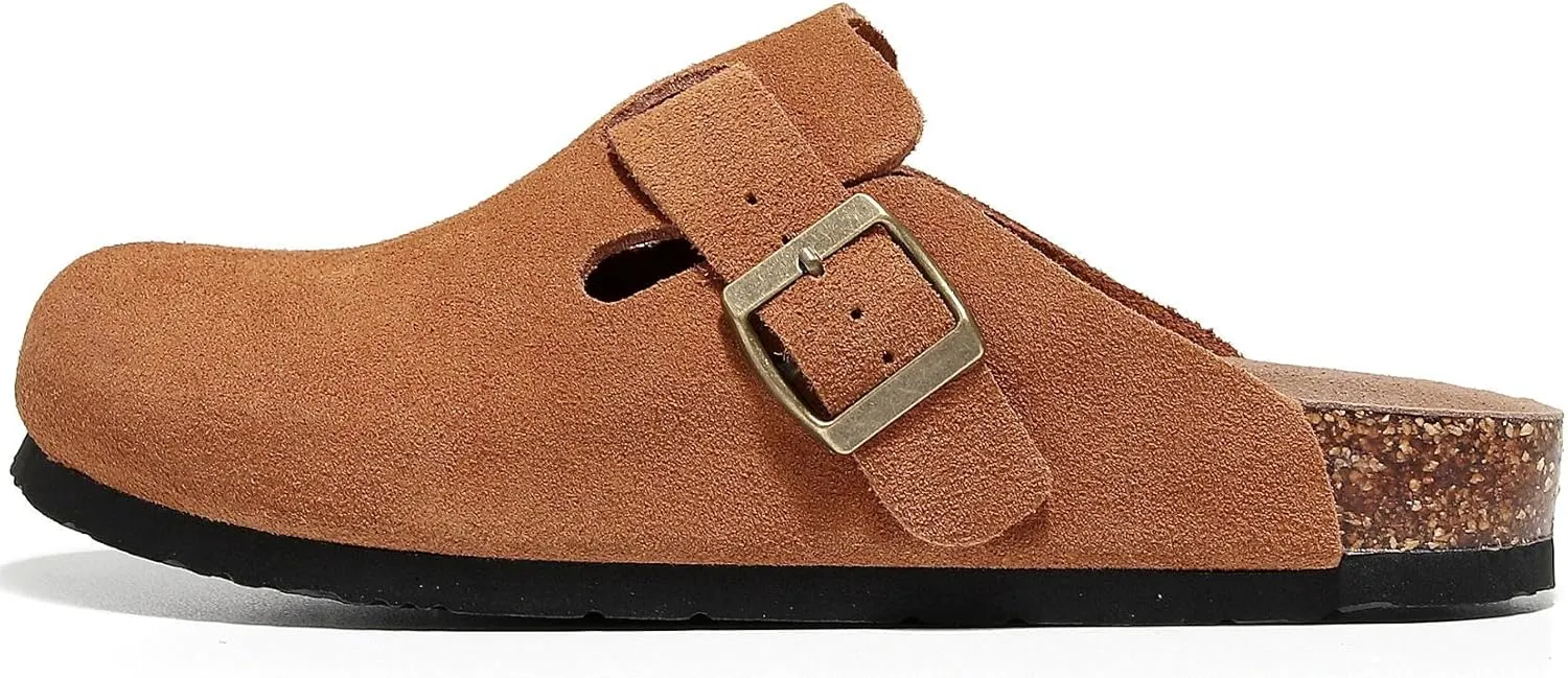 Men's and Women's Suede Clogs with Arch Support Comfortable Cork Footbed Leather Mules Versatile Potato Shoes