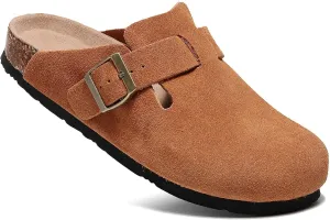Men's and Women's Suede Clogs with Arch Support Comfortable Cork Footbed Leather Mules Versatile Potato Shoes