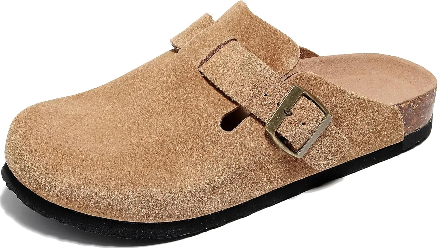 Men's and Women's Suede Clogs with Arch Support Comfortable Cork Footbed Leather Mules Versatile Potato Shoes