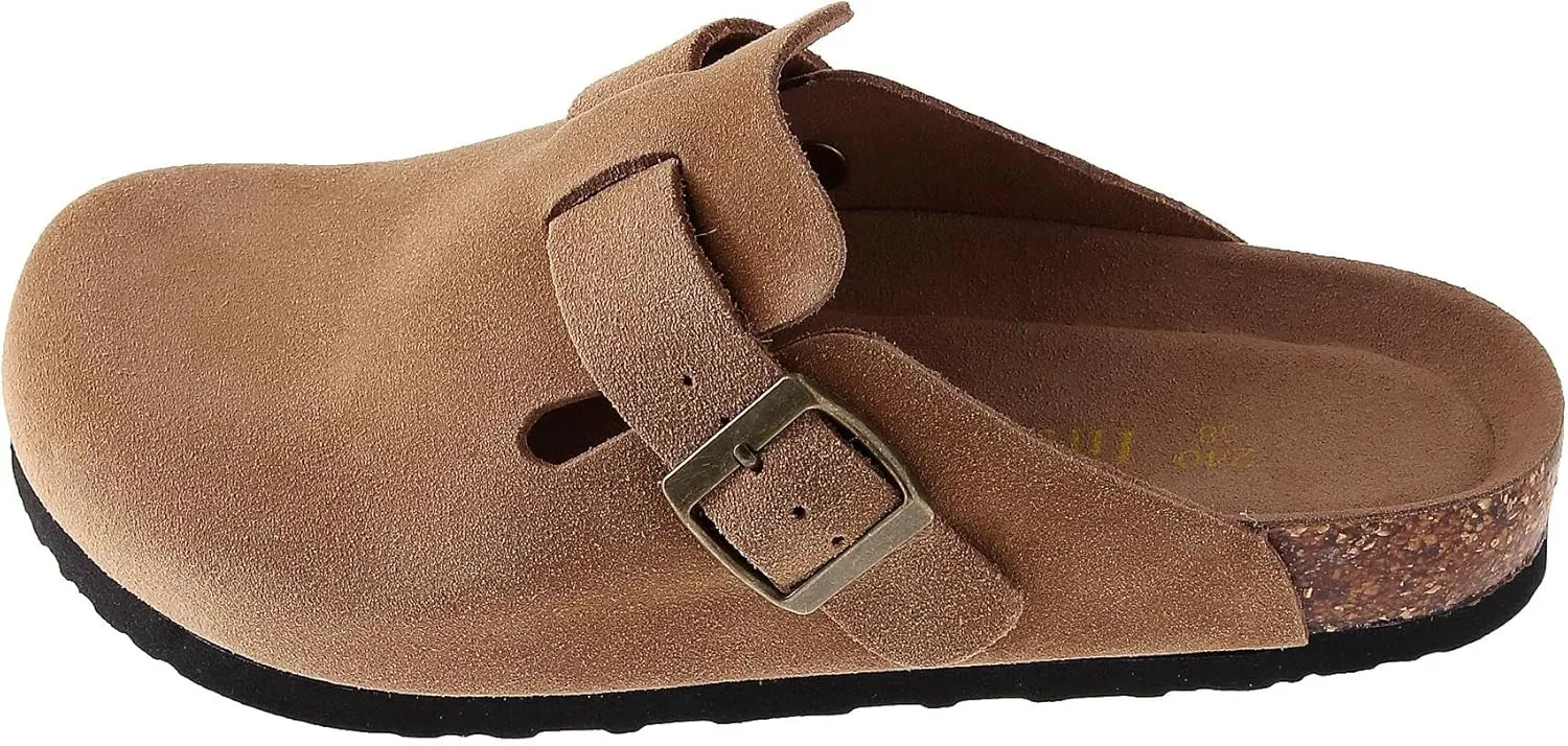 Men's and Women's Suede Clogs with Arch Support Comfortable Cork Footbed Leather Mules Versatile Potato Shoes