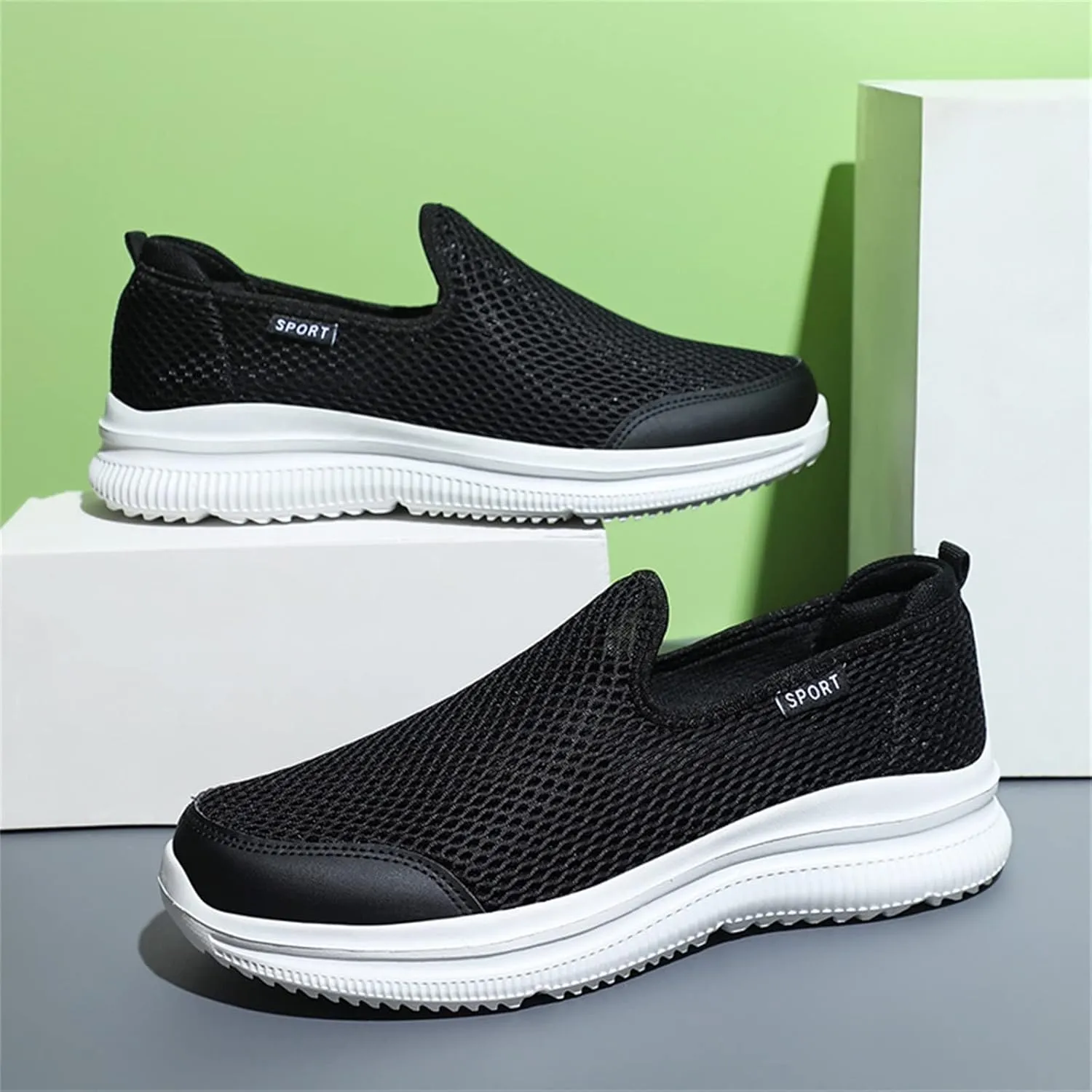 Men's Arch Support Shoes Mesh Shallow Mouth Slip On Loafers Lightweight Casual Shoes Wide Mens Sneaker Boot Size 8