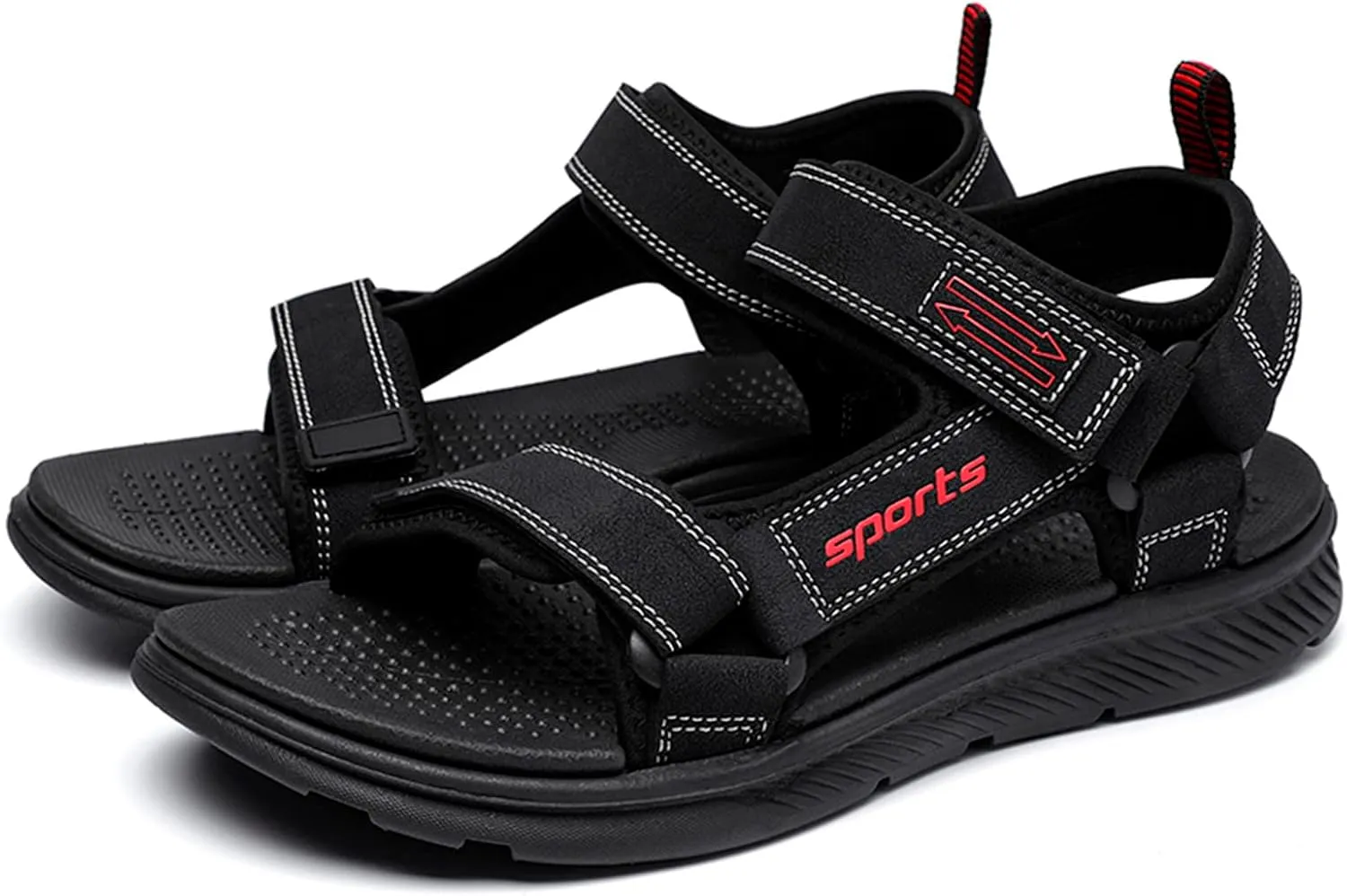 Mens Athletic Sandals Open Toe Hiking Outdoor Non-Slip Sandals Air Cushion Sport Casual Beach Sandals (Black, 10.5)