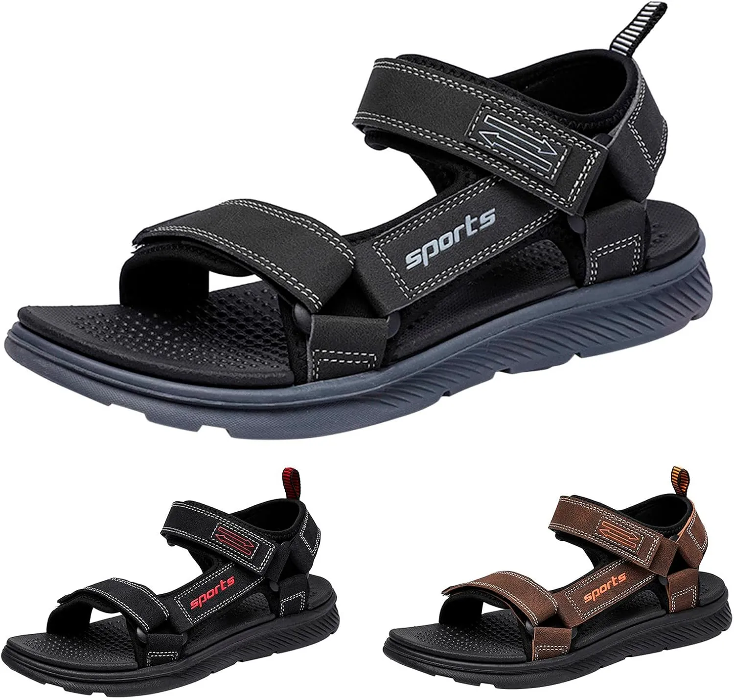 Mens Athletic Sandals Open Toe Hiking Outdoor Non-Slip Sandals Air Cushion Sport Casual Beach Sandals (Black, 10.5)