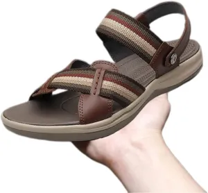 Men's Beach Sandals Leather Sandals for Men Outdoor Walking Sandals Comfortable Shoes(White-Patch Five-Pointed star4,40 Code)