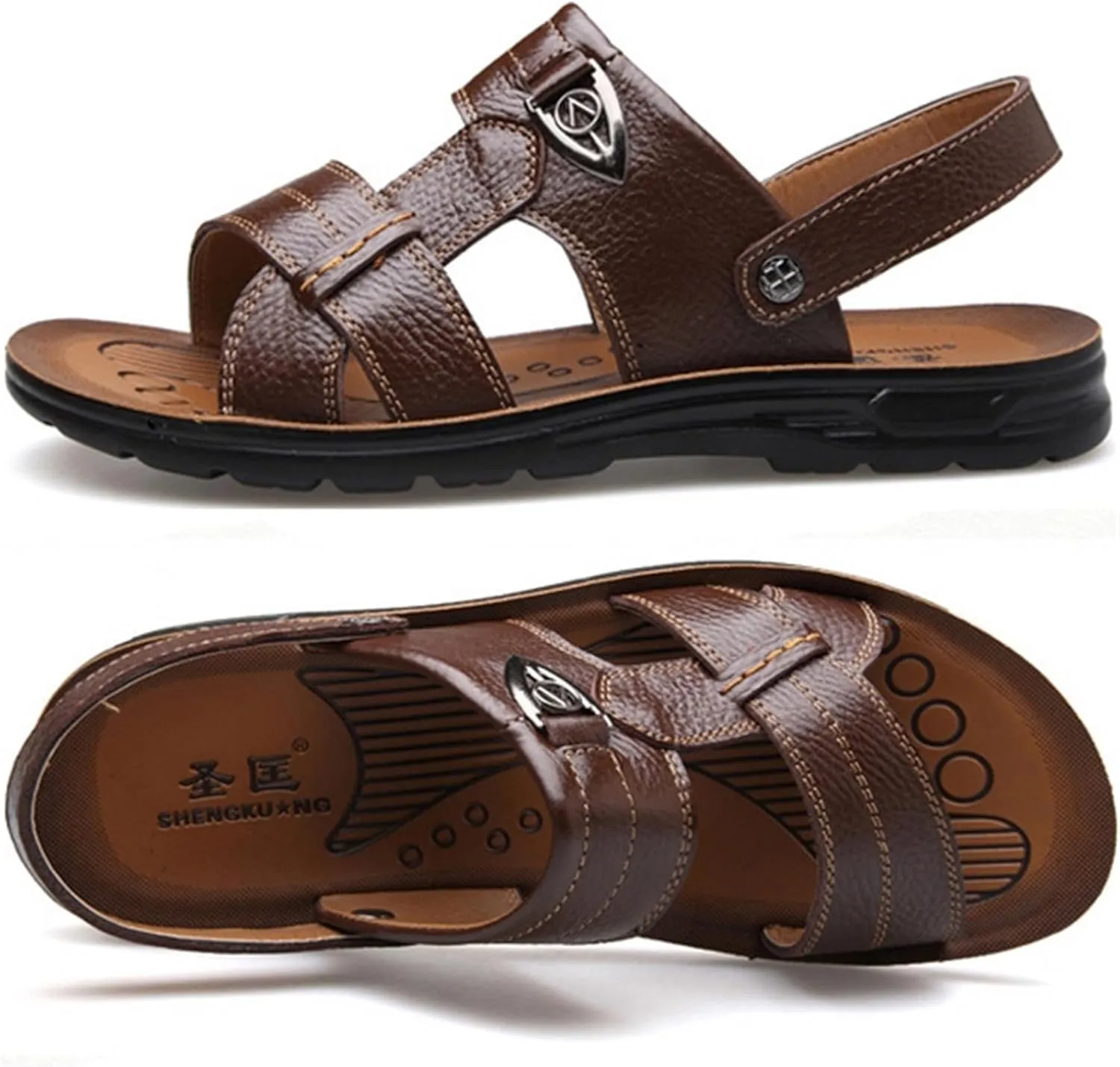 Men's Big Size Leather Flat Sandbeach Sandals Casual Slipper Shoes