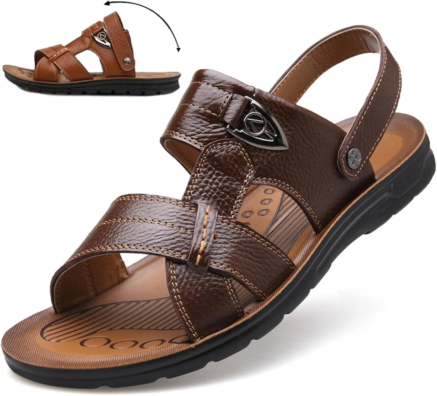 Men's Big Size Leather Flat Sandbeach Sandals Casual Slipper Shoes