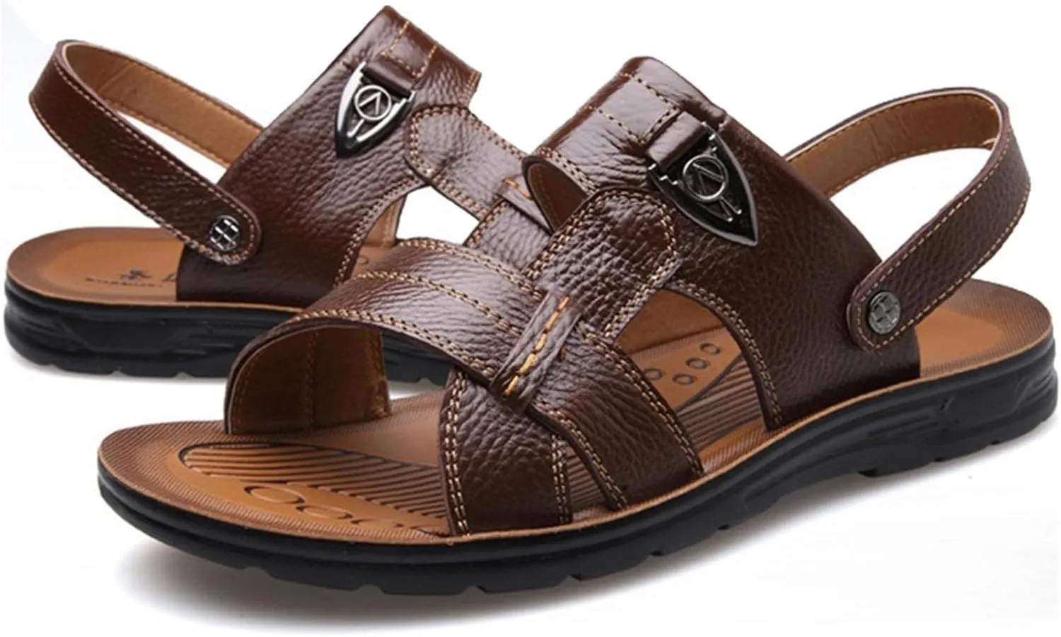 Men's Big Size Leather Flat Sandbeach Sandals Casual Slipper Shoes