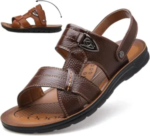 Men's Big Size Leather Flat Sandbeach Sandals Casual Slipper Shoes
