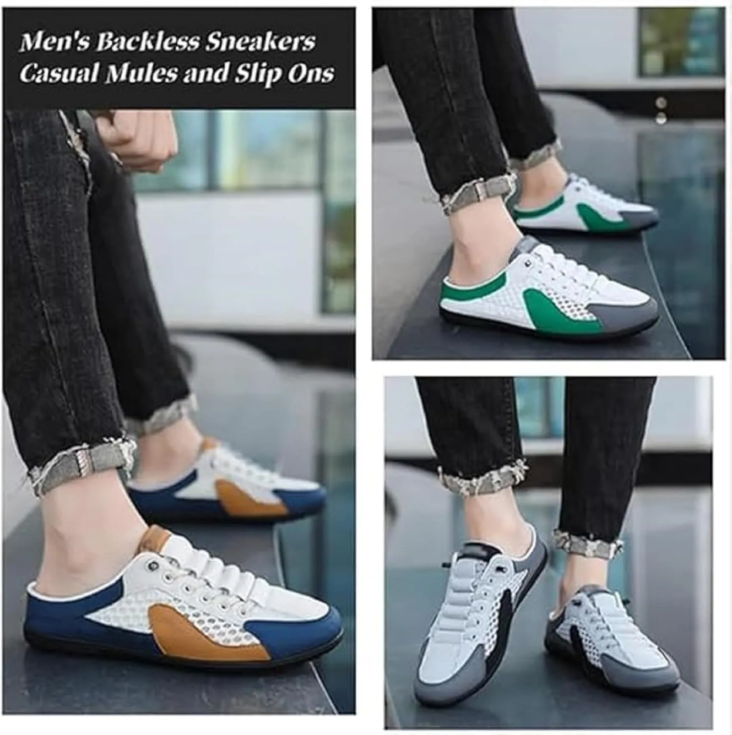 Men's Breathable Mule Sneakers 2025-Slip On Casual Shoes for Spring Summer, Lightweight Sports Loafers with Low Top Design