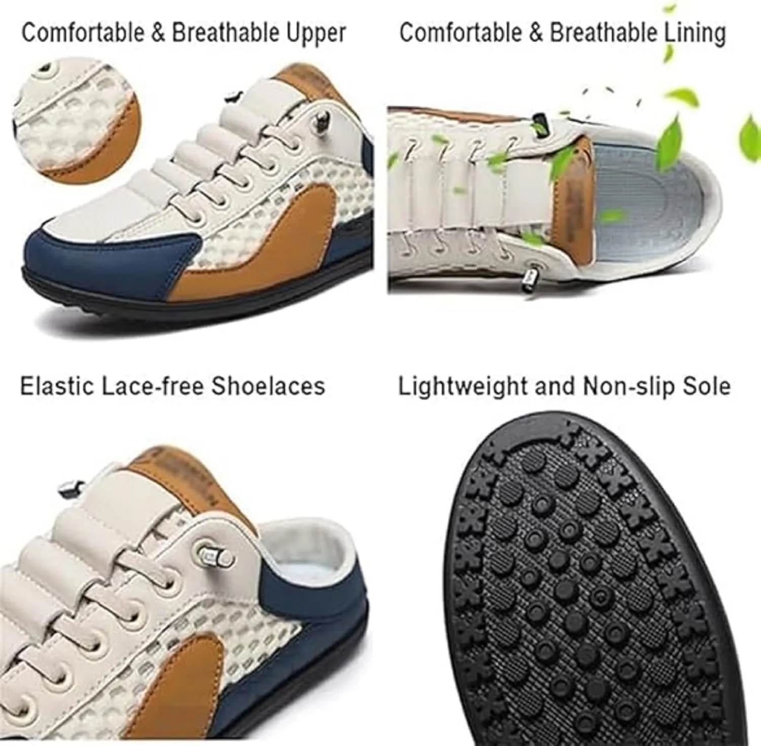 Men's Breathable Mule Sneakers 2025-Slip On Casual Shoes for Spring Summer, Lightweight Sports Loafers with Low Top Design