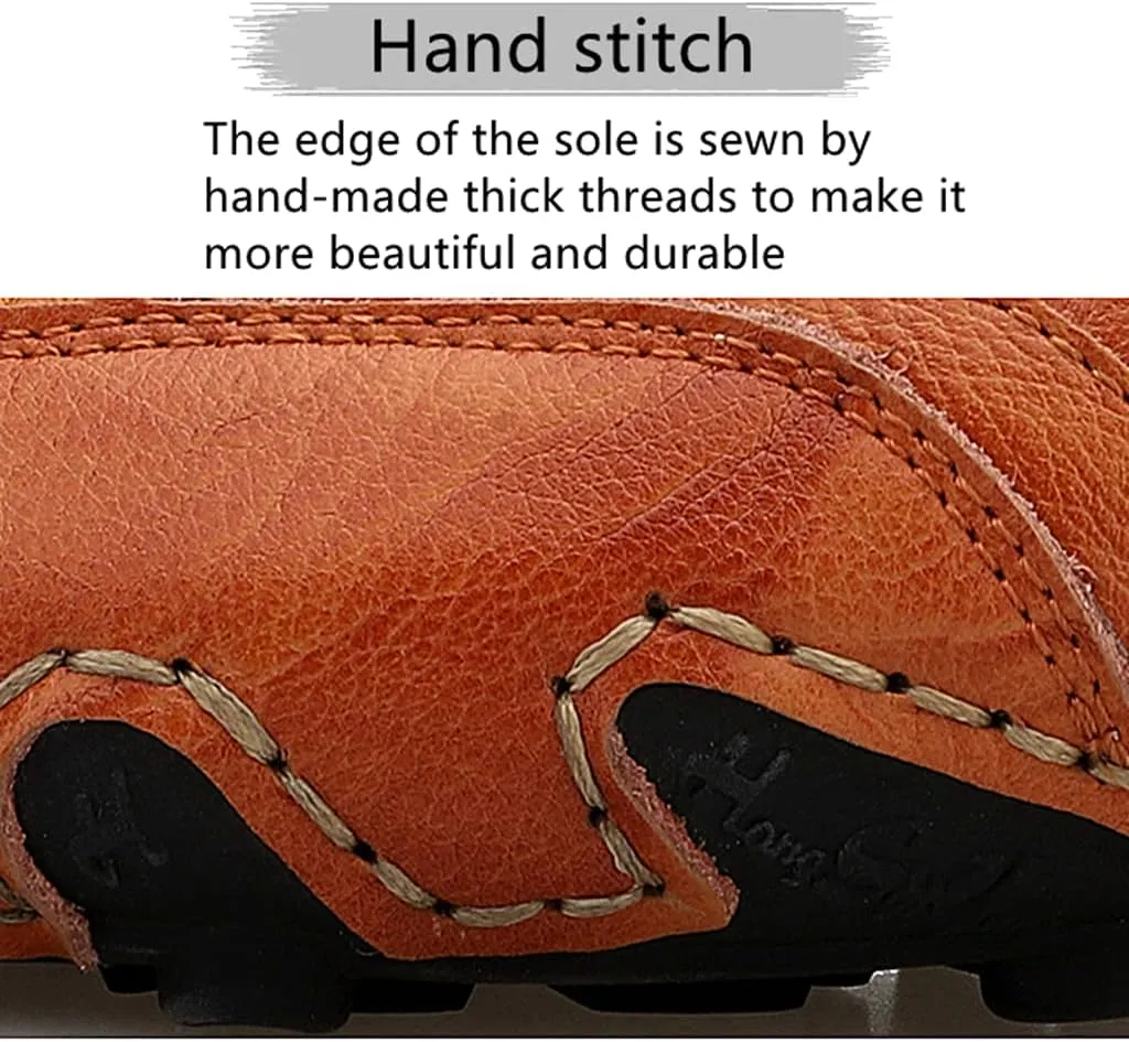 Men's Casual Leather Loafers Slip-On Driving Boat Penny Shoes Handmade Flats Dress Men Ankle Boots Hand Stitching Oxford Walking Traveling Outdoor Shoe