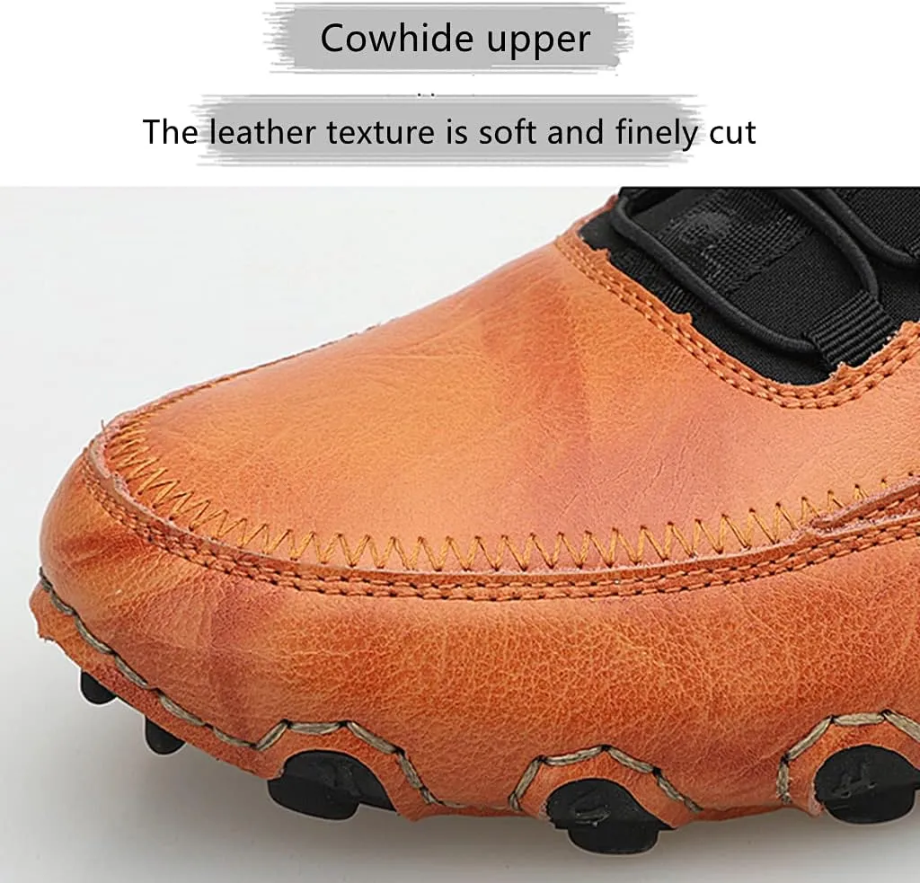 Men's Casual Leather Loafers Slip-On Driving Boat Penny Shoes Handmade Flats Dress Men Ankle Boots Hand Stitching Oxford Walking Traveling Outdoor Shoe