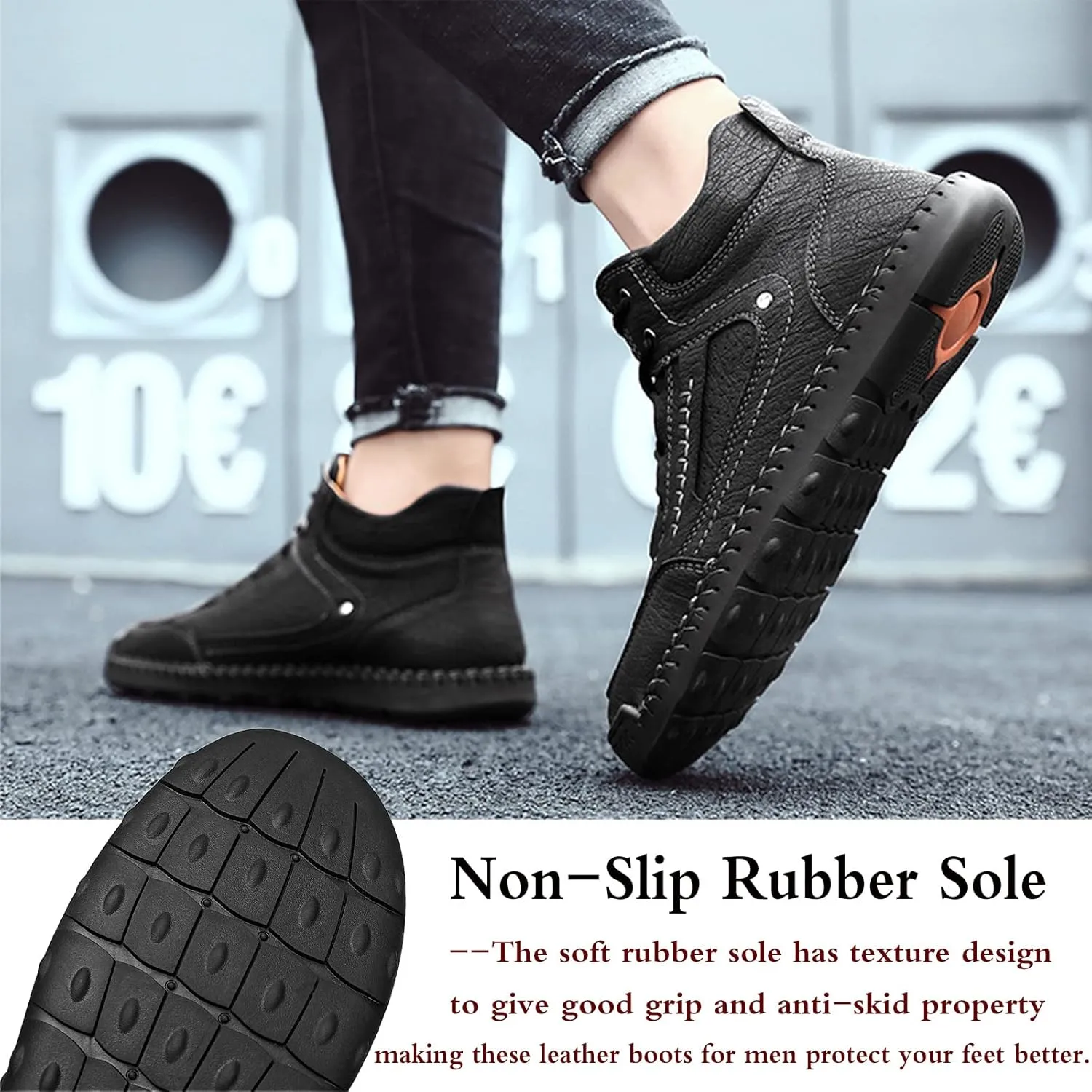 Mens Casual Loafers Shoes Ankle Chukka Boots Hand Stitching Mid top Soft Leather Lace-up Flats Oxford Walking Driving Shoes