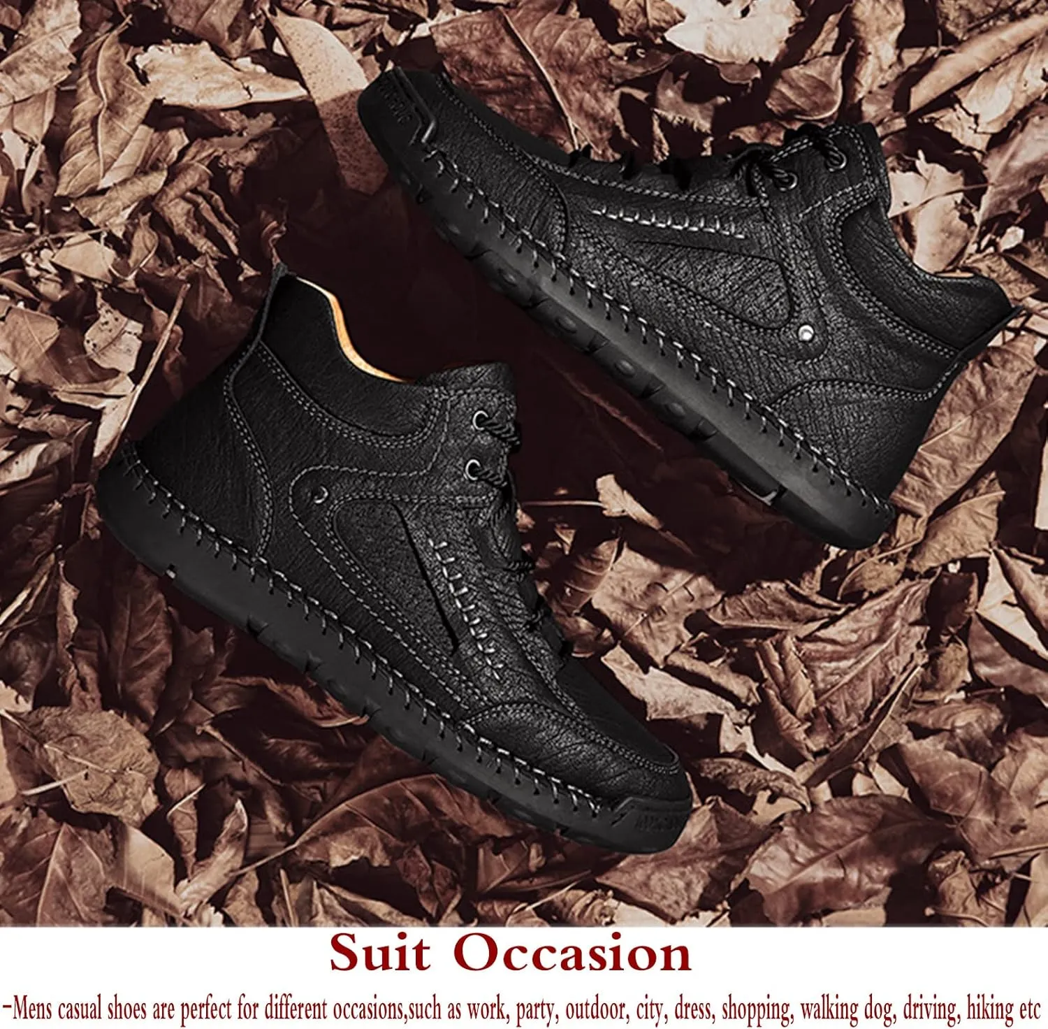Mens Casual Loafers Shoes Ankle Chukka Boots Hand Stitching Mid top Soft Leather Lace-up Flats Oxford Walking Driving Shoes