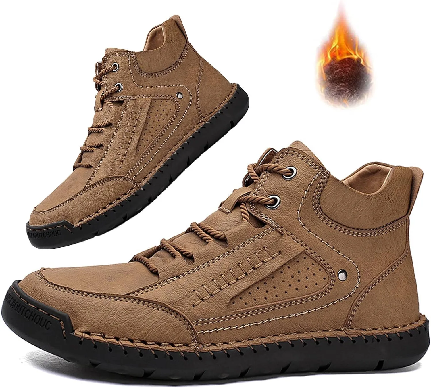 Mens Casual Loafers Shoes Ankle Chukka Boots Hand Stitching Mid top Soft Leather Lace-up Flats Oxford Walking Driving Shoes