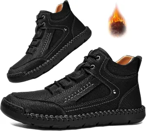 Mens Casual Loafers Shoes Ankle Chukka Boots Hand Stitching Mid top Soft Leather Lace-up Flats Oxford Walking Driving Shoes