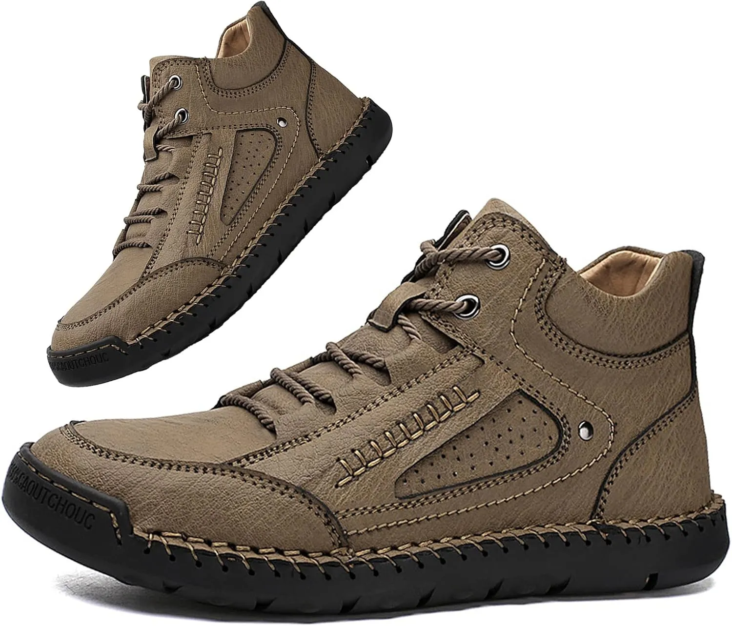 Mens Casual Loafers Shoes Ankle Chukka Boots Hand Stitching Mid top Soft Leather Lace-up Flats Oxford Walking Driving Shoes