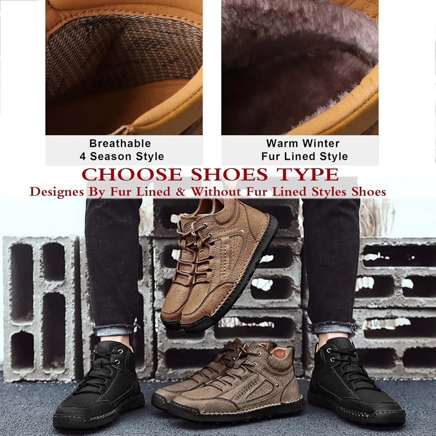 Mens Casual Loafers Shoes Ankle Chukka Boots Hand Stitching Mid top Soft Leather Lace-up Flats Oxford Walking Driving Shoes